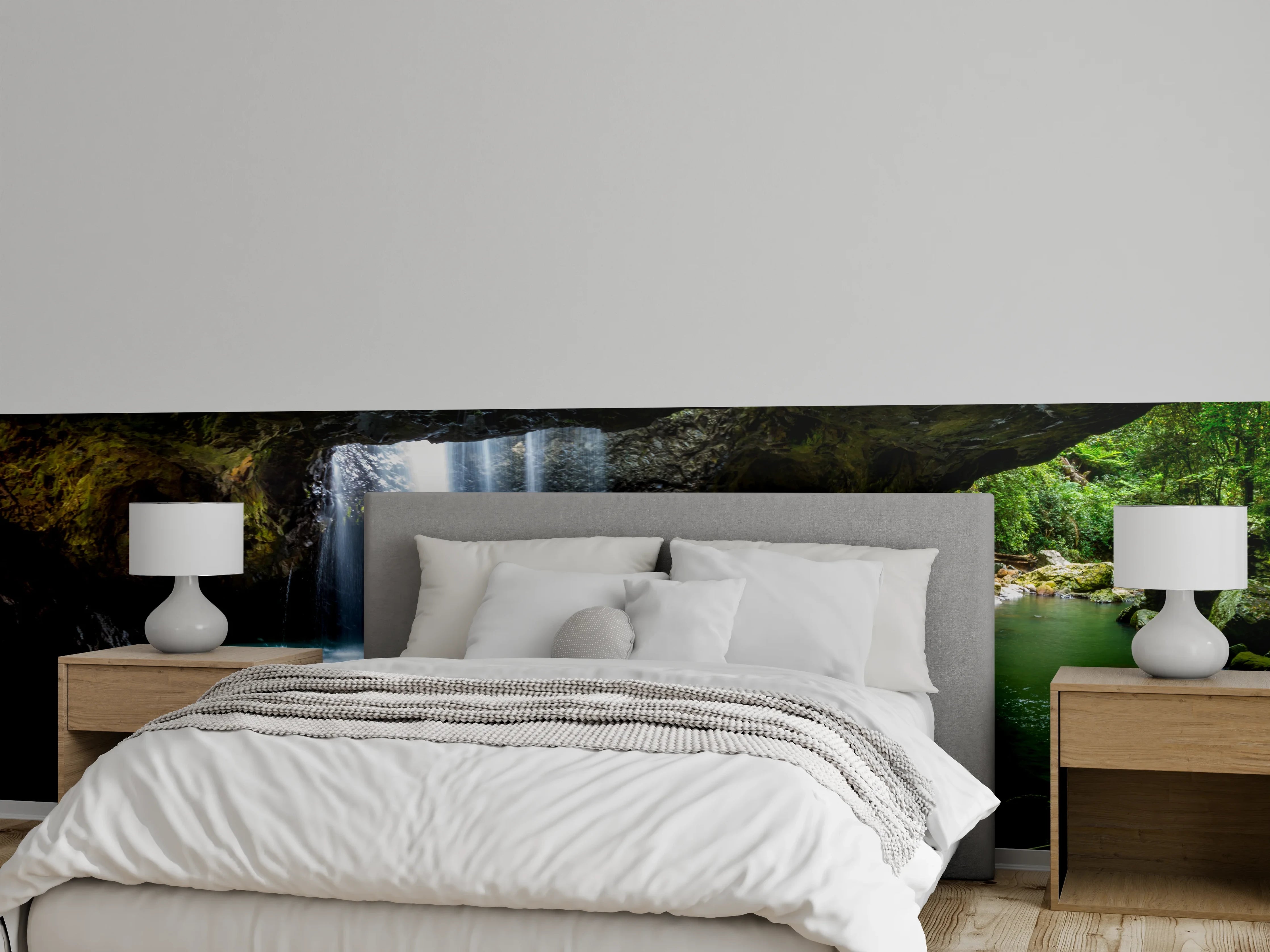 Wandverkleidung Schlafzimmer - Wasserfall in der Höhle