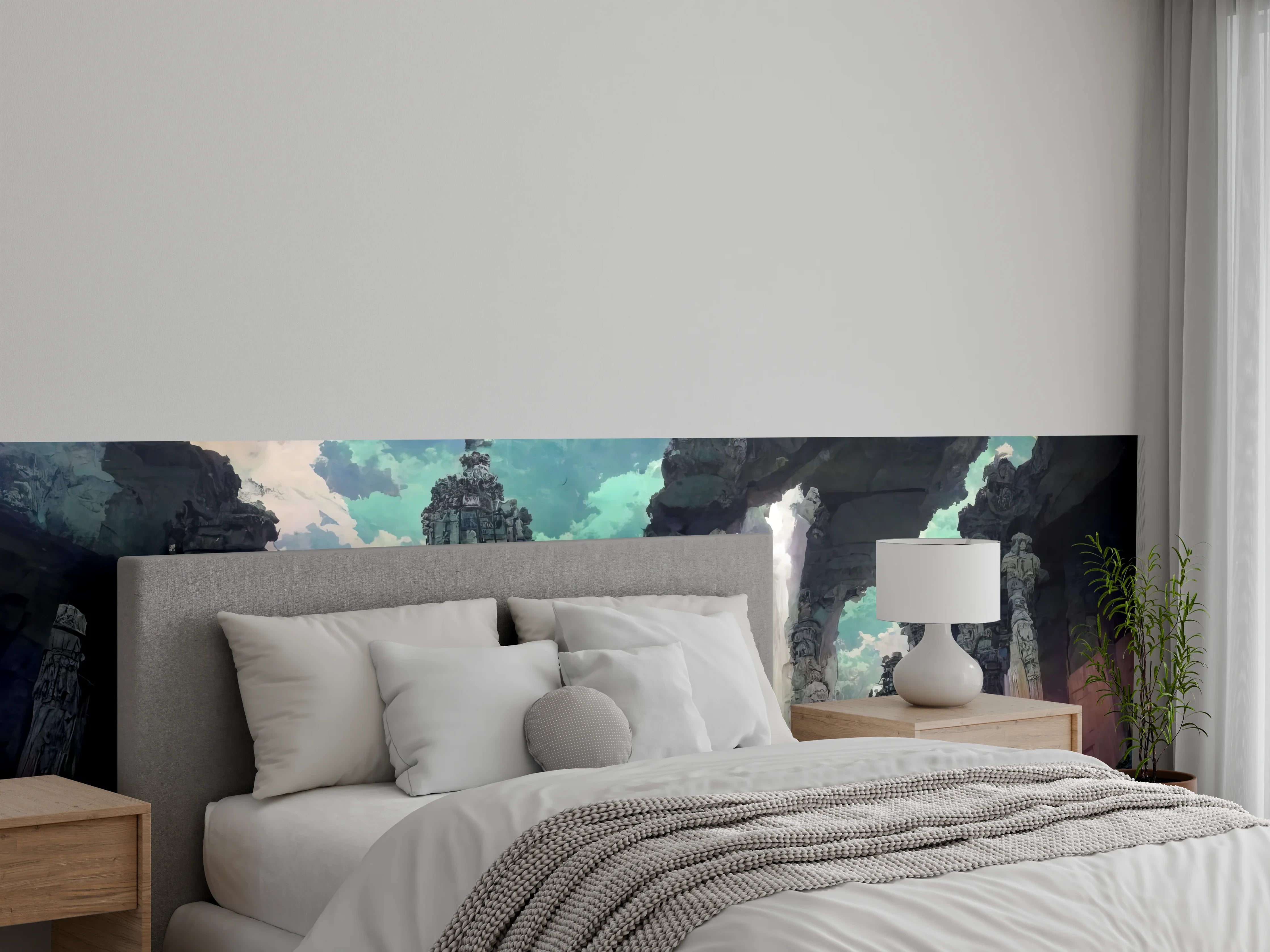 Wandverkleidung Schlafzimmer - Wasserfall in einer Höhle - Zeichnung