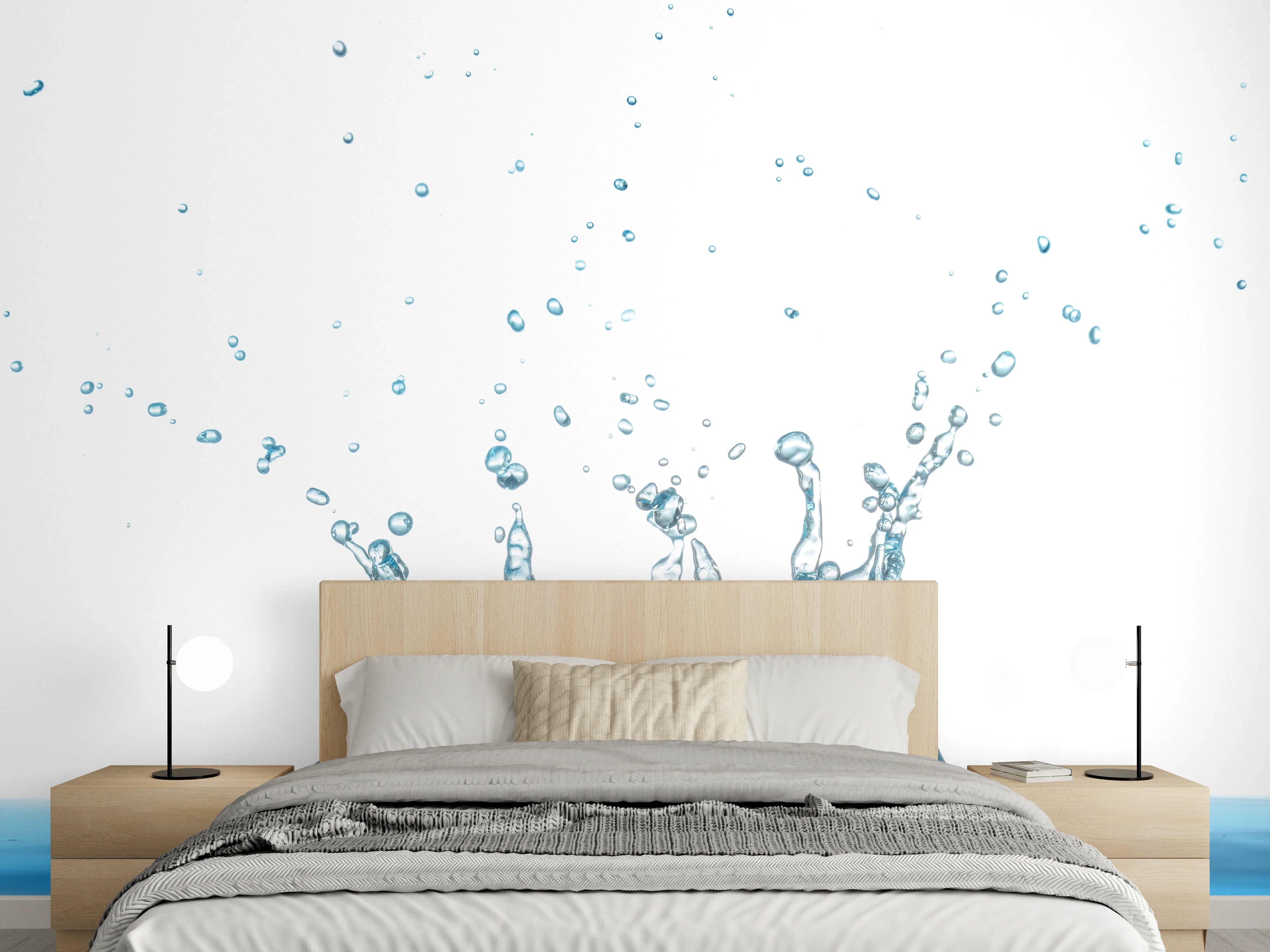 Wandverkleidung Schlafzimmer - Wassersplash in Blau und Weiß