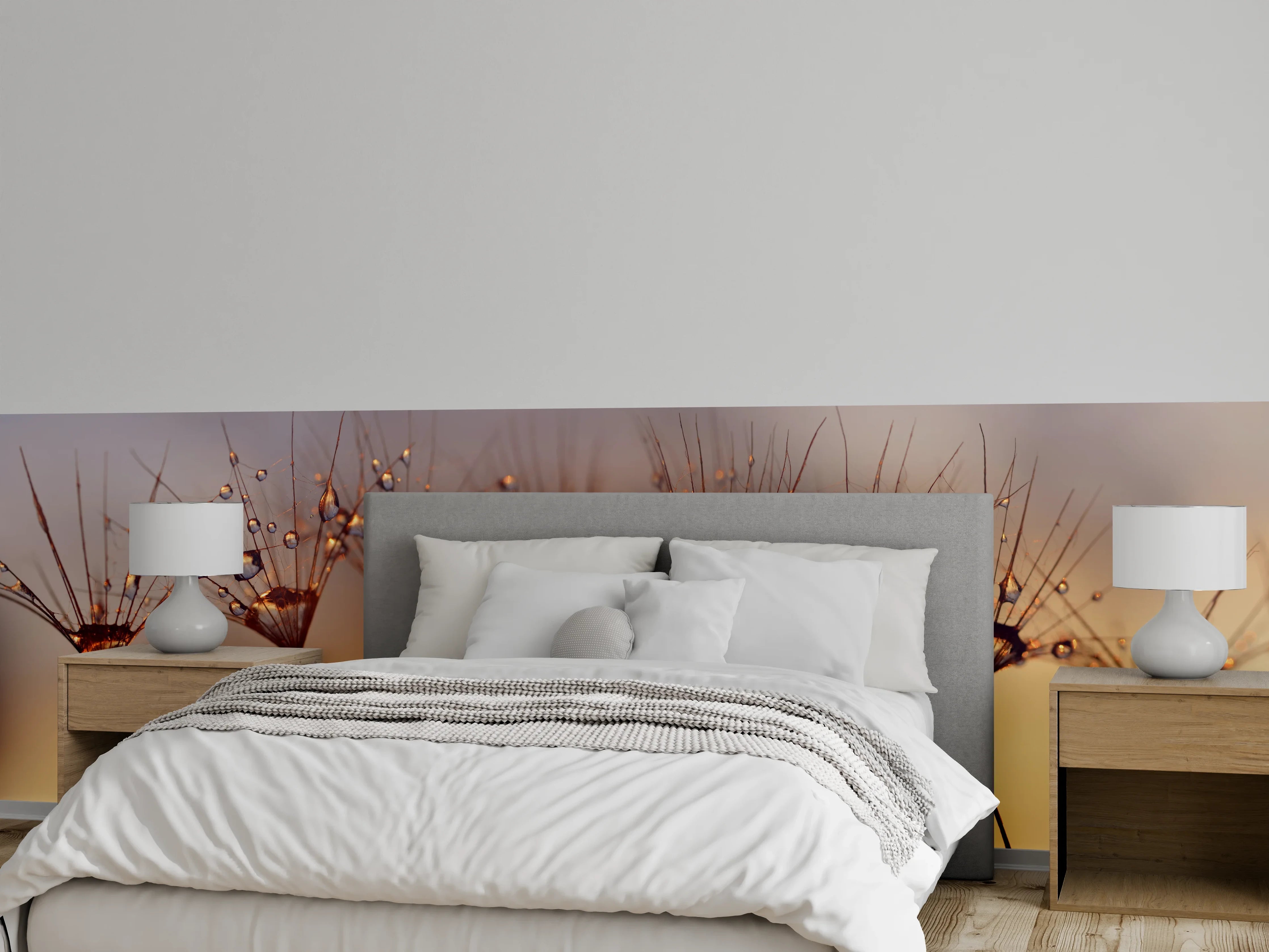 Wandverkleidung Schlafzimmer - Wassertropfen auf Löwenzahnsamen