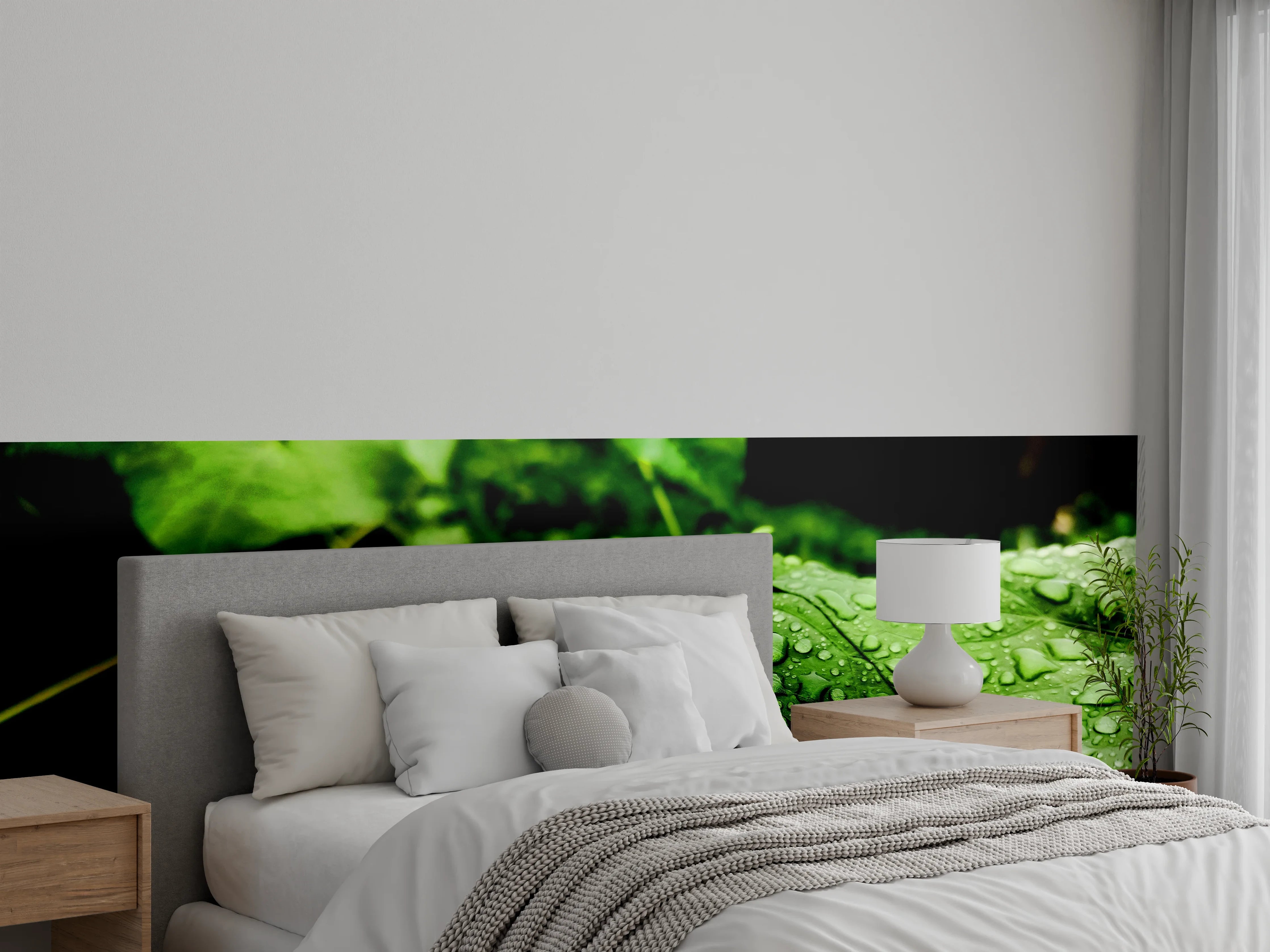 Wandverkleidung Schlafzimmer - Wassertropfen auf einem Blatt