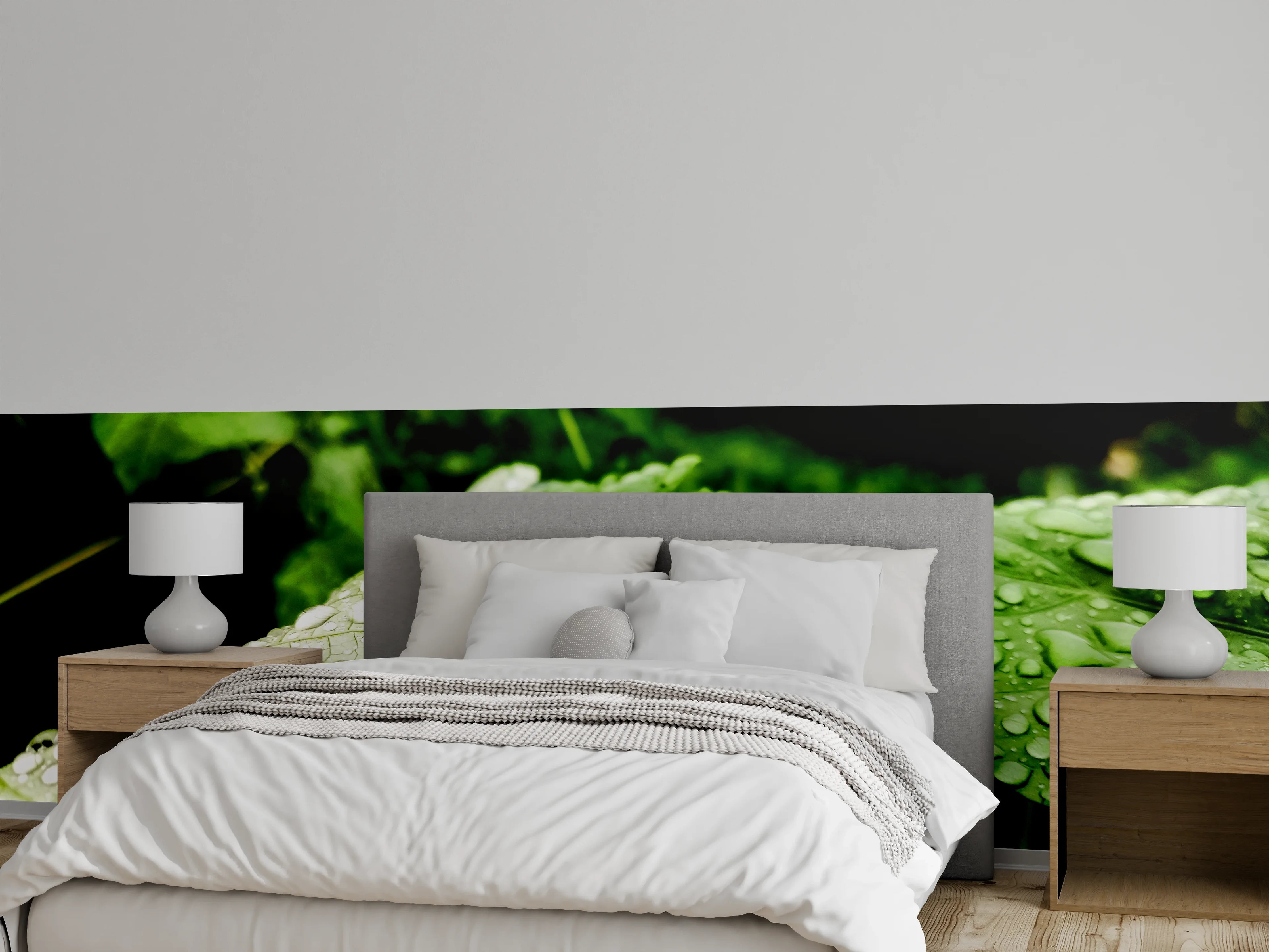 Wandverkleidung Schlafzimmer - Wassertropfen auf einem Blatt