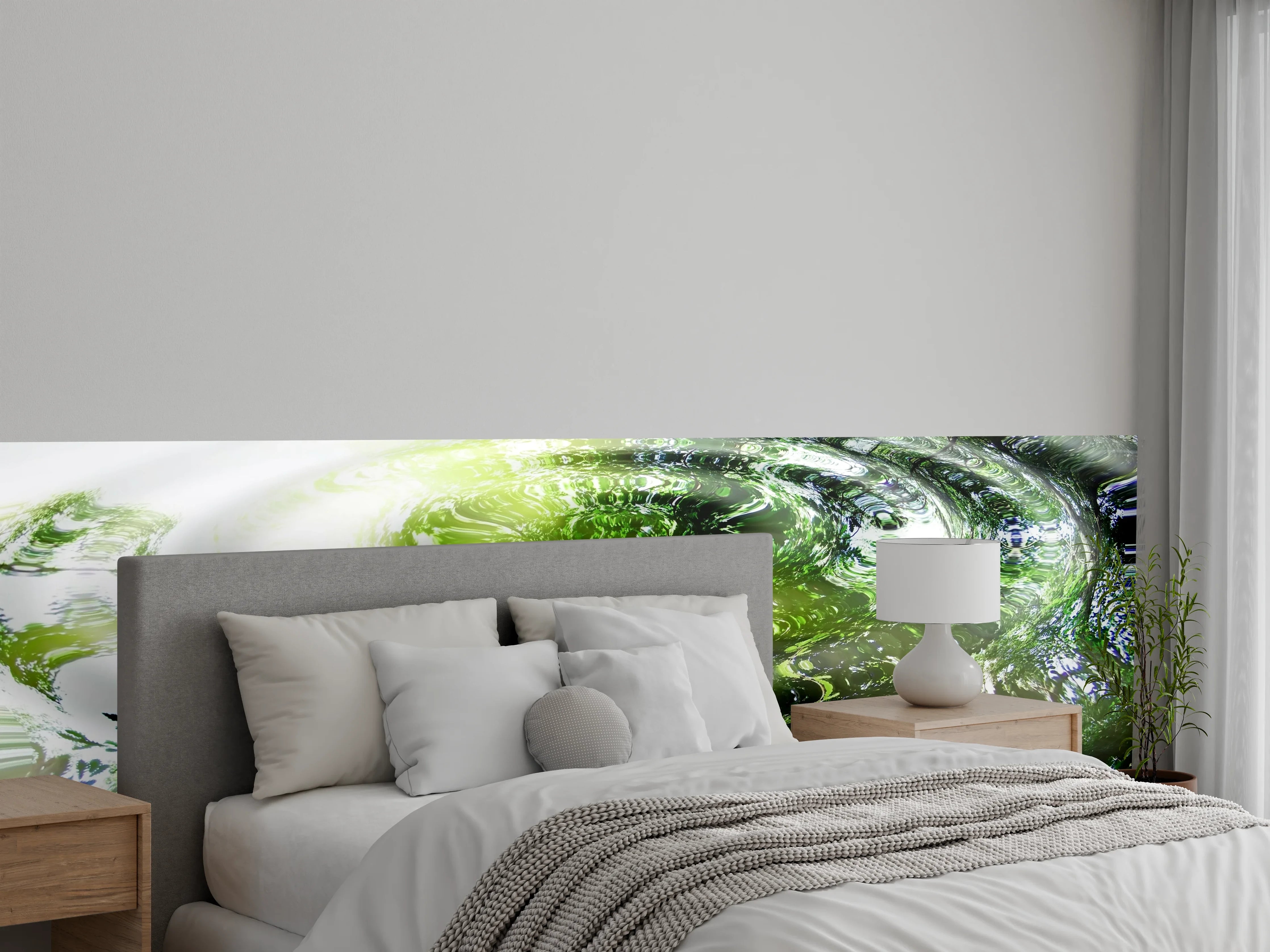 Wandverkleidung Schlafzimmer - Wasserwellen mit Baumspiegelung Effekt