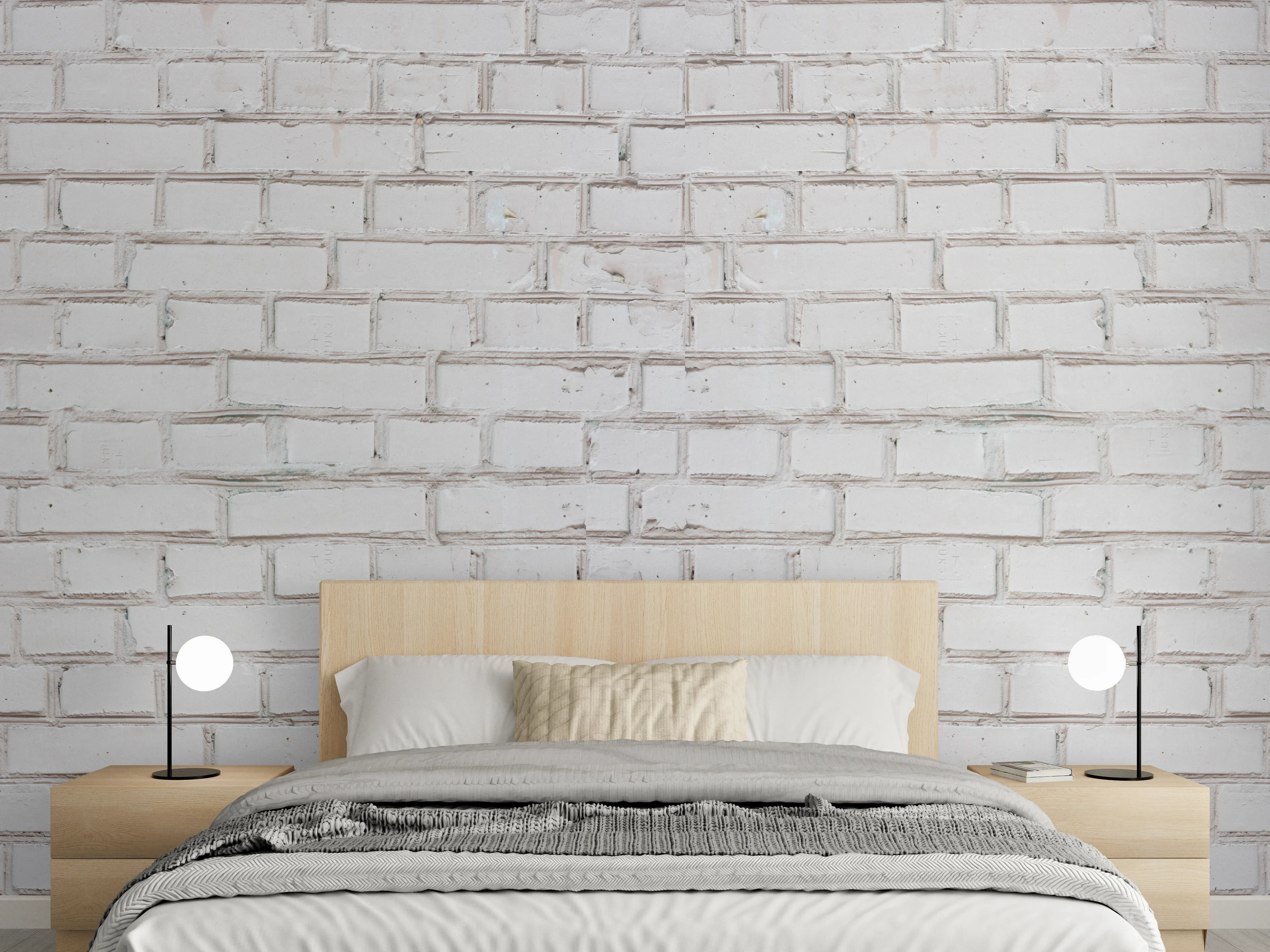 Wandverkleidung Schlafzimmer - Weiß-Beige Ziegelsteinmauer