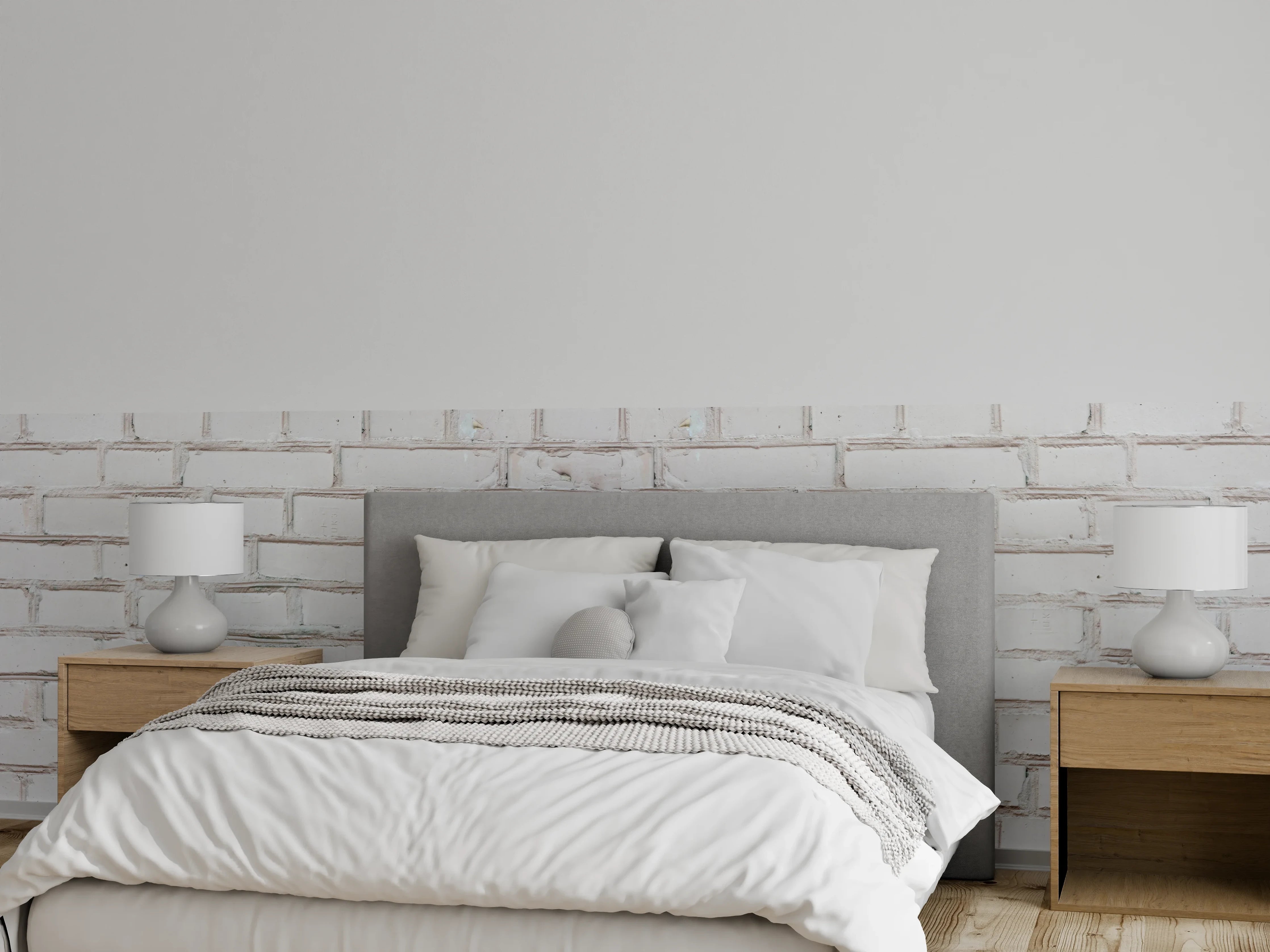 Wandverkleidung Schlafzimmer - Weiß-Beige Ziegelsteinmauer