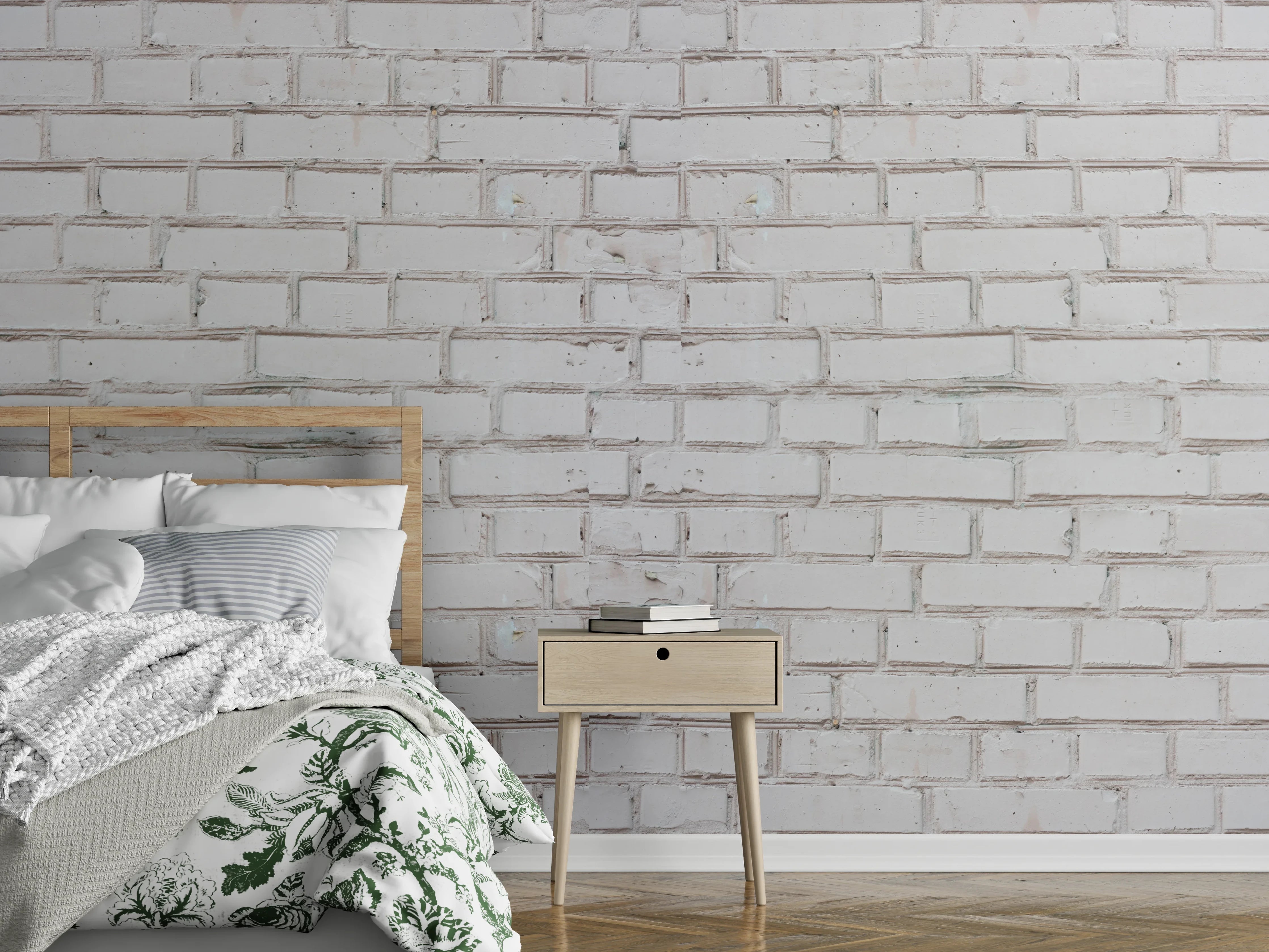 Wandverkleidung Schlafzimmer - Weiß-Beige Ziegelsteinmauer