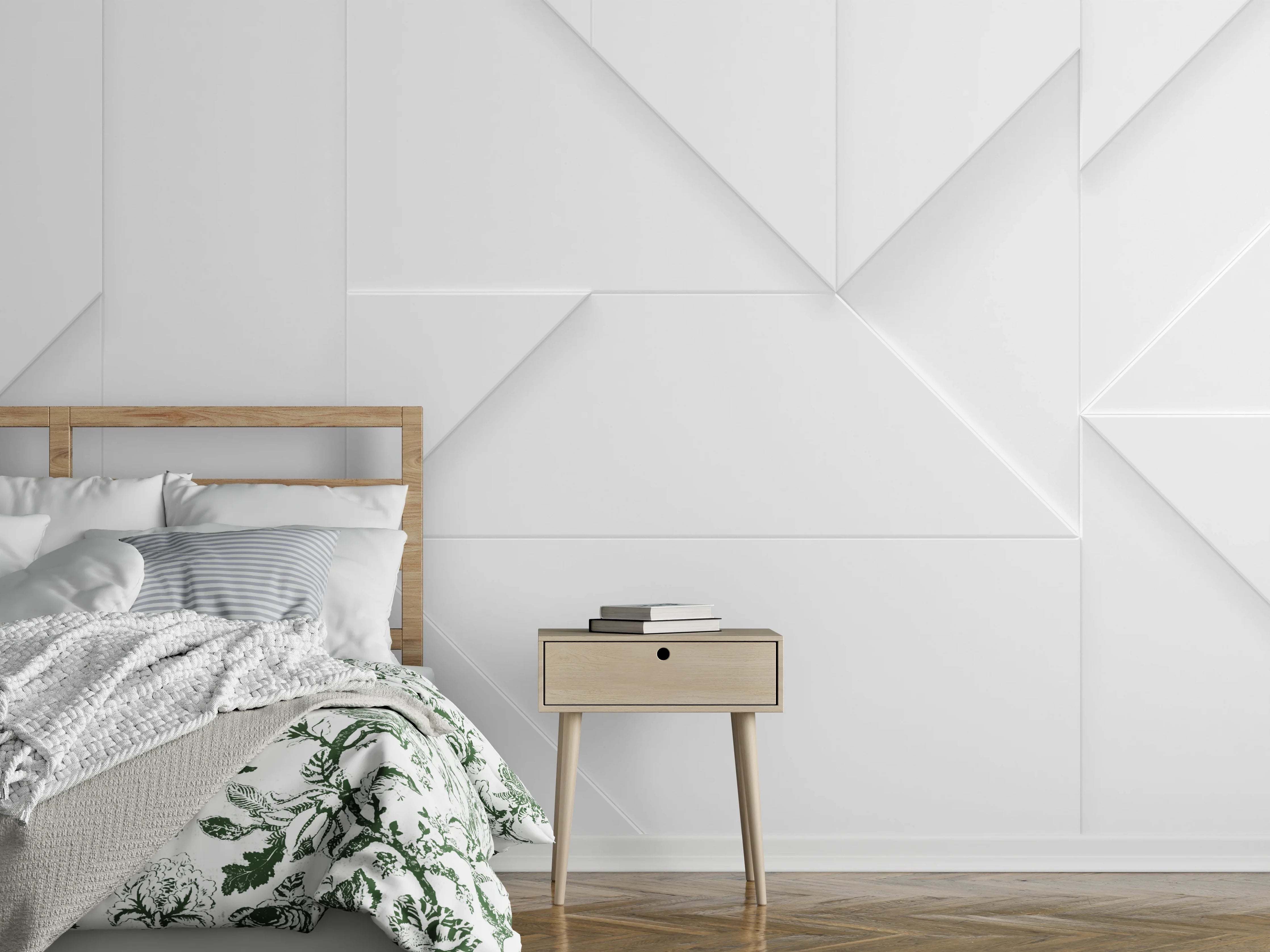 Wandverkleidung Schlafzimmer - Weiß Geometrisches 3D Design