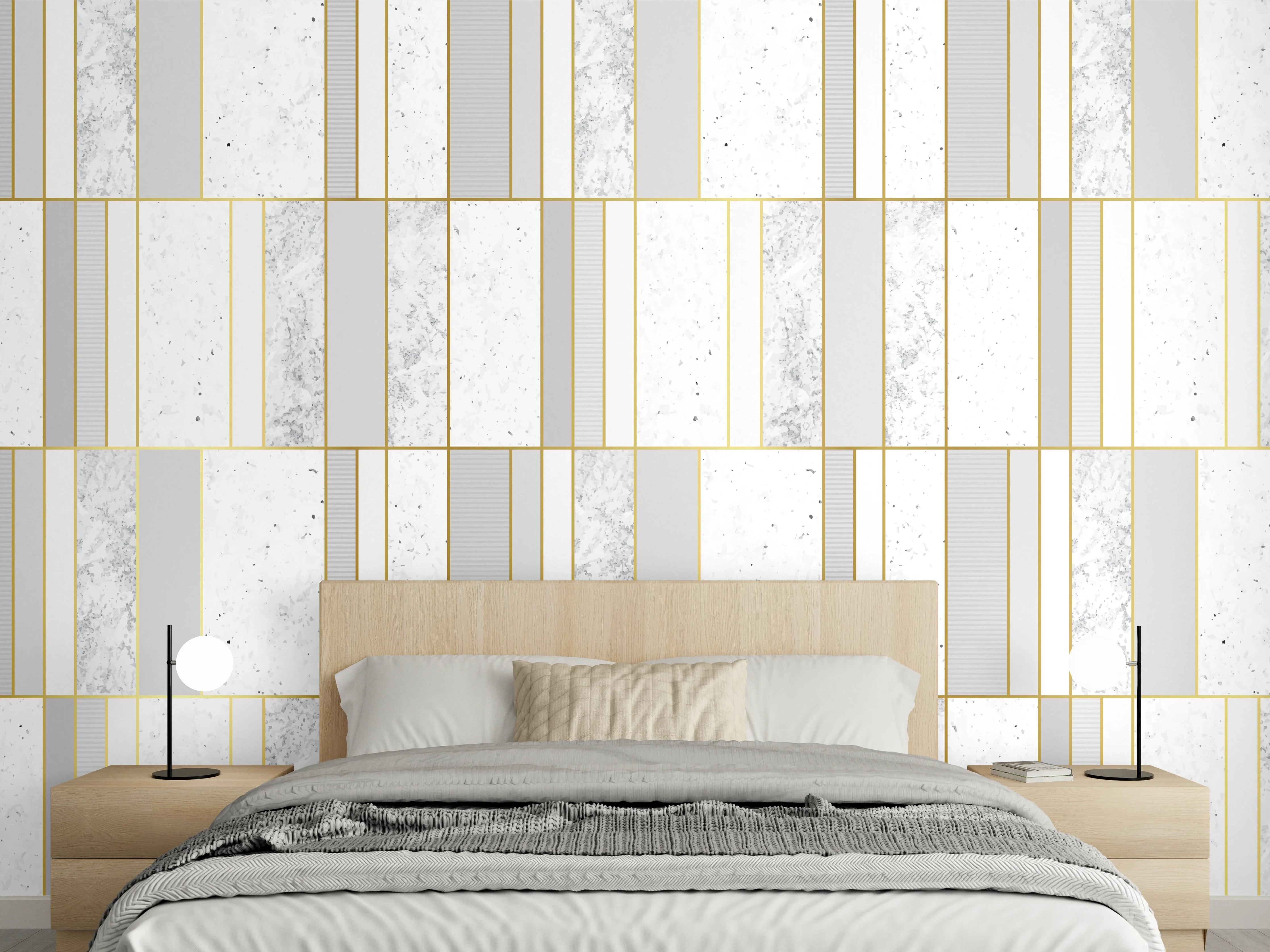 Wandverkleidung Schlafzimmer - Weiß-Goldene Marmoroptik Fliese