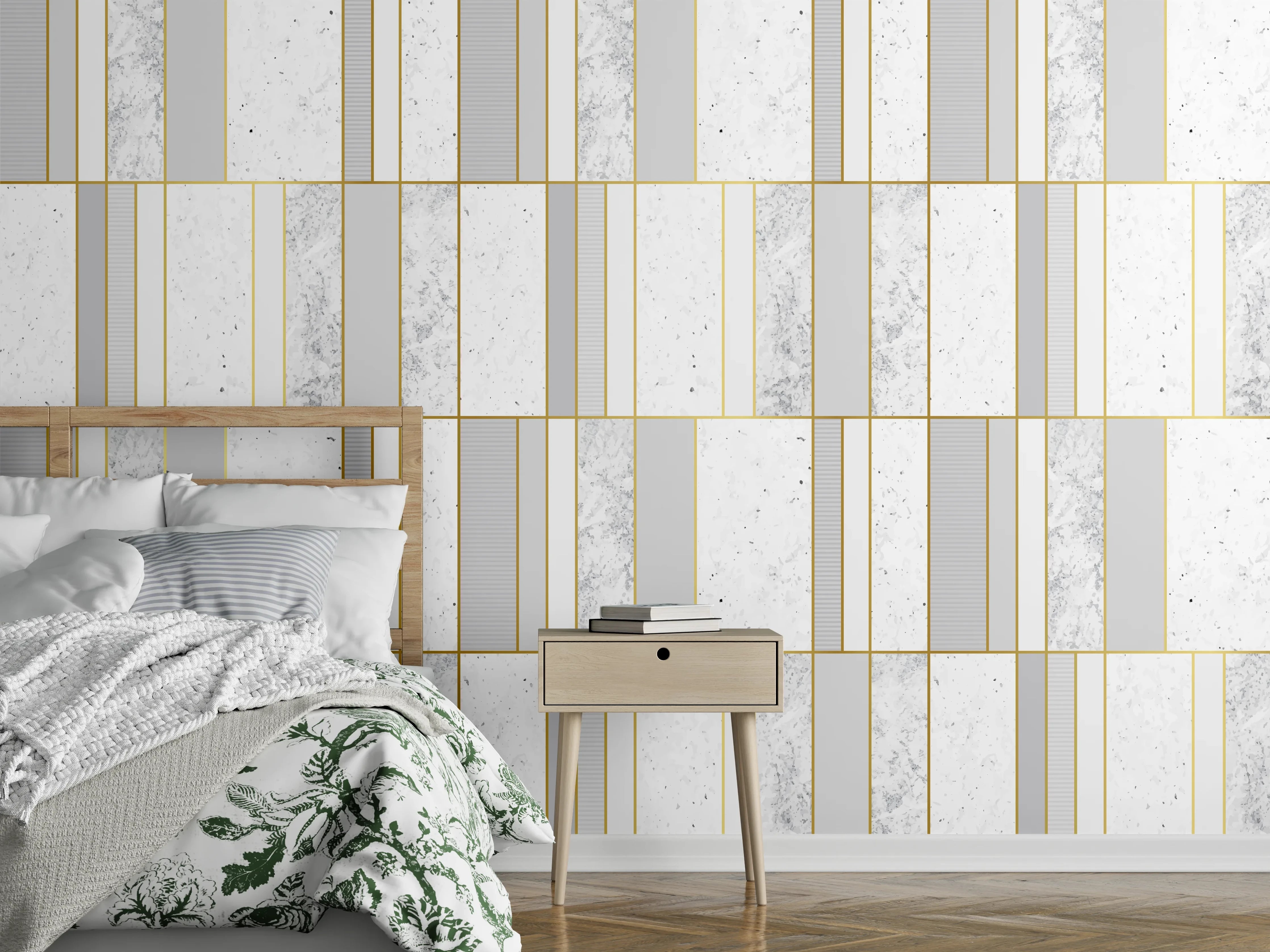 Wandverkleidung Schlafzimmer - Weiß-Goldene Marmoroptik Fliese