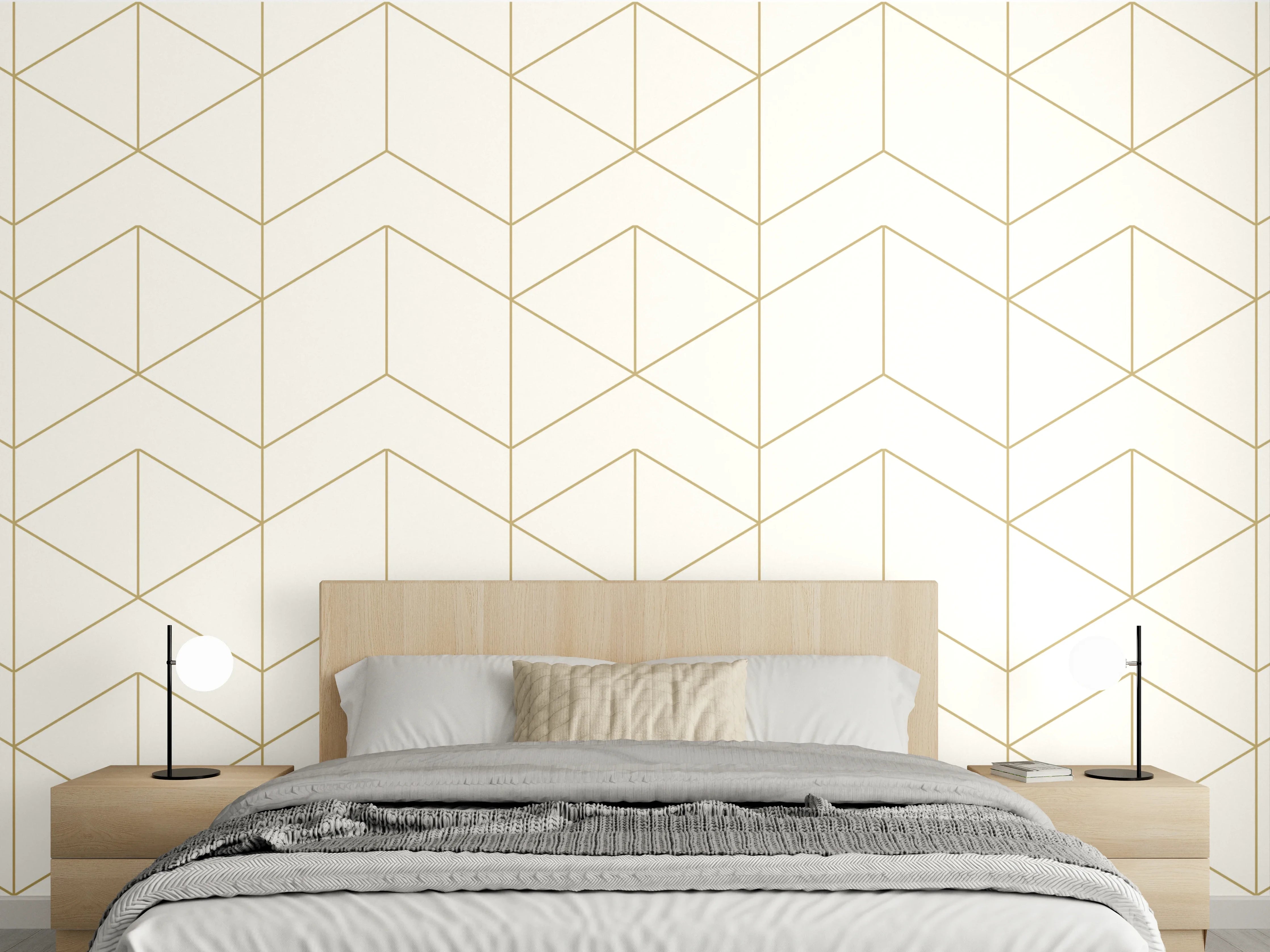 Wandverkleidung Schlafzimmer - Weiß-Goldene Muster Tapete