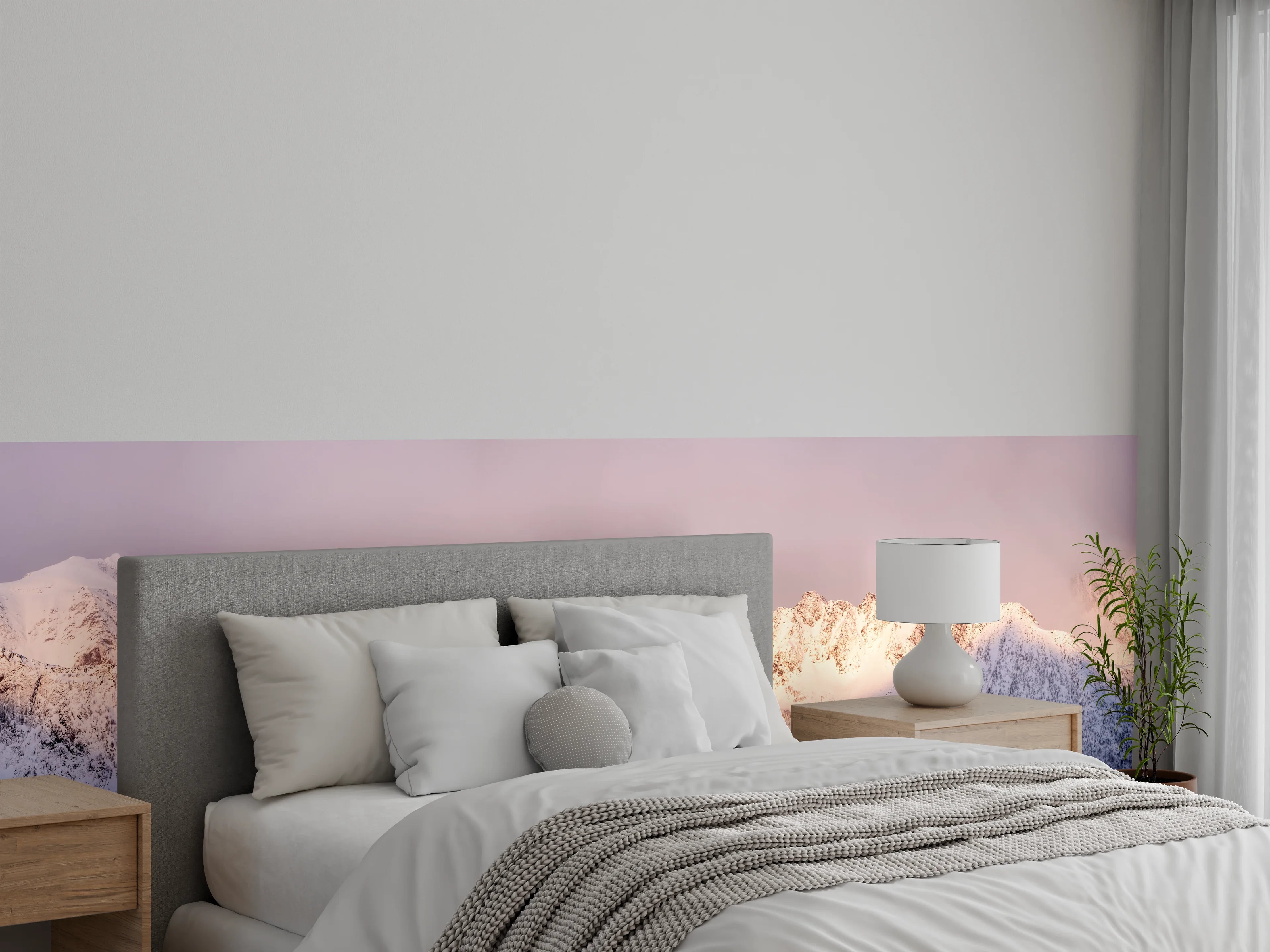 Wandverkleidung Schlafzimmer - Weiß-Grau-Blau Bergpanorama Norwegen