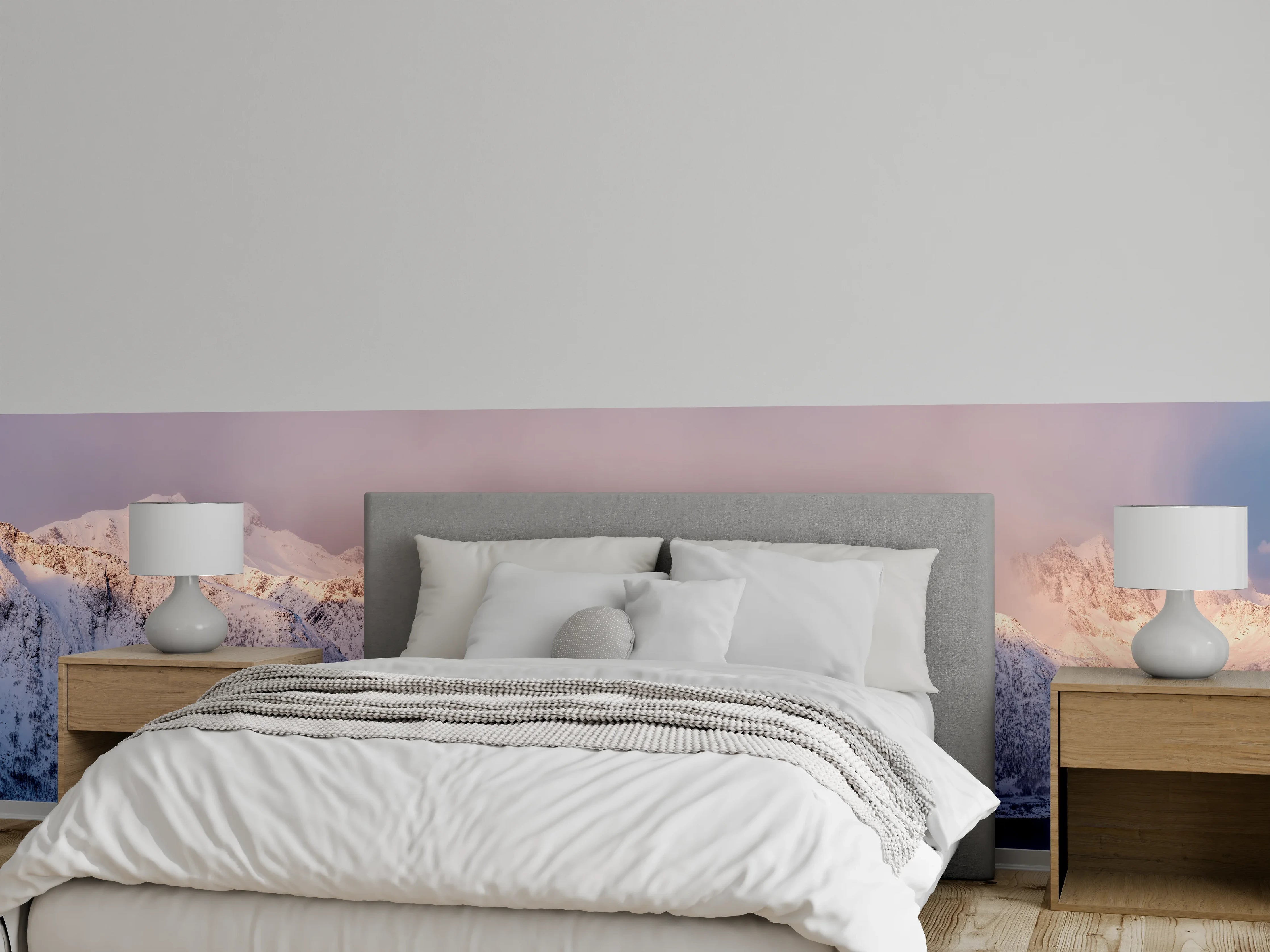 Wandverkleidung Schlafzimmer - Weiß-Grau-Blau Bergpanorama Norwegen