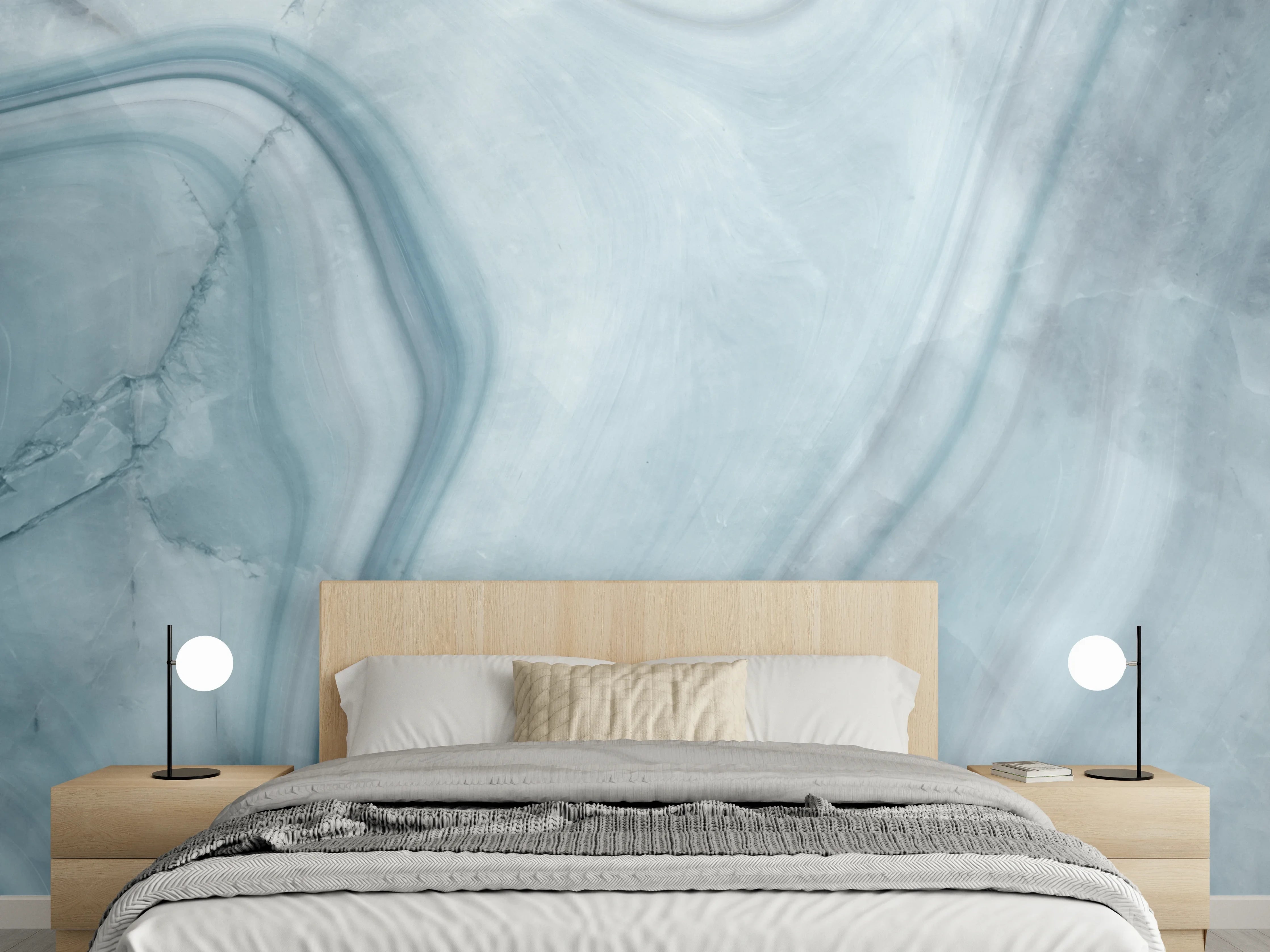 Wandverkleidung Schlafzimmer - Weiß-Grau-Blauer Marmor