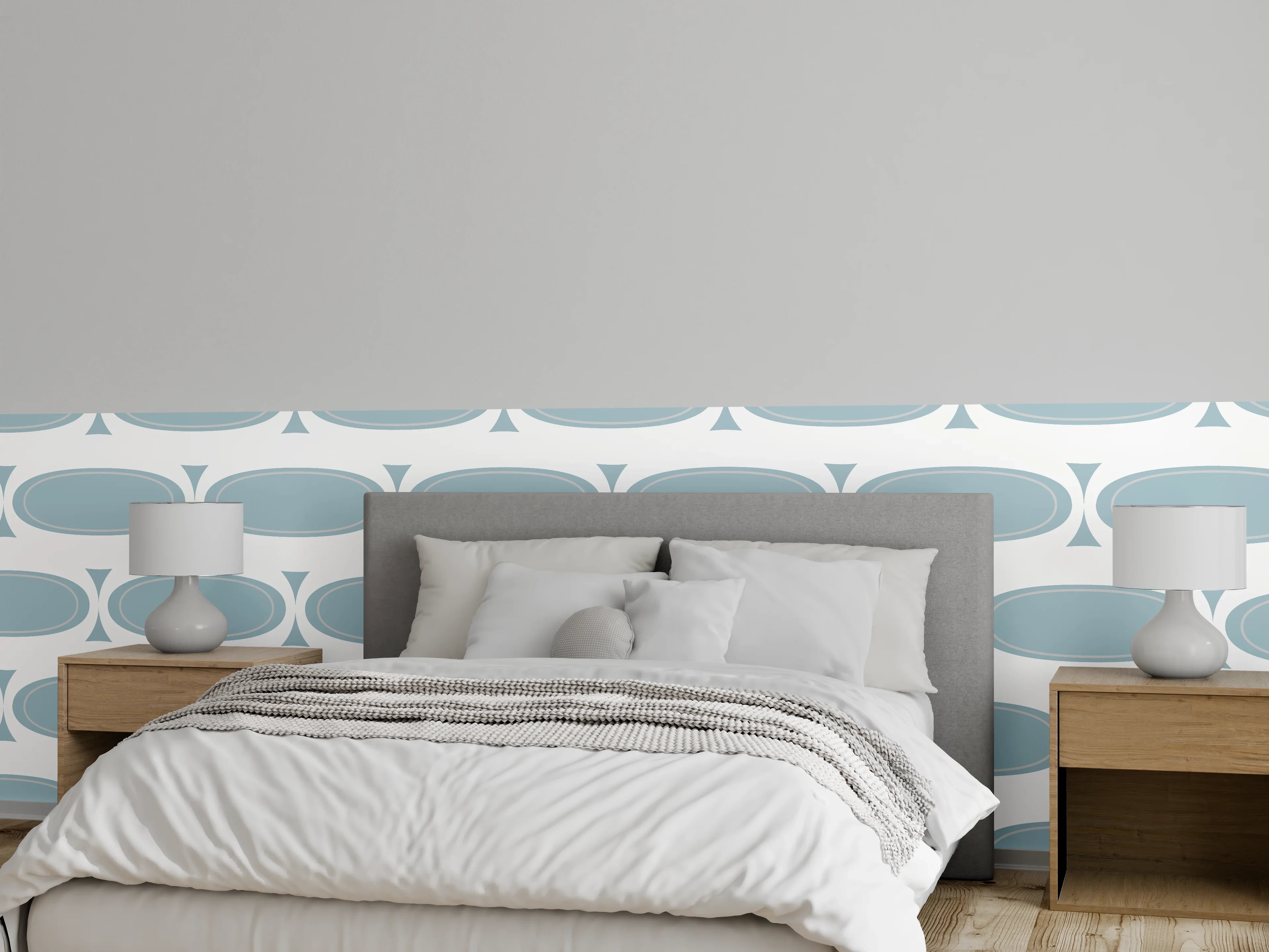 Wandverkleidung Schlafzimmer - Weiß-Grau Grafisches Muster