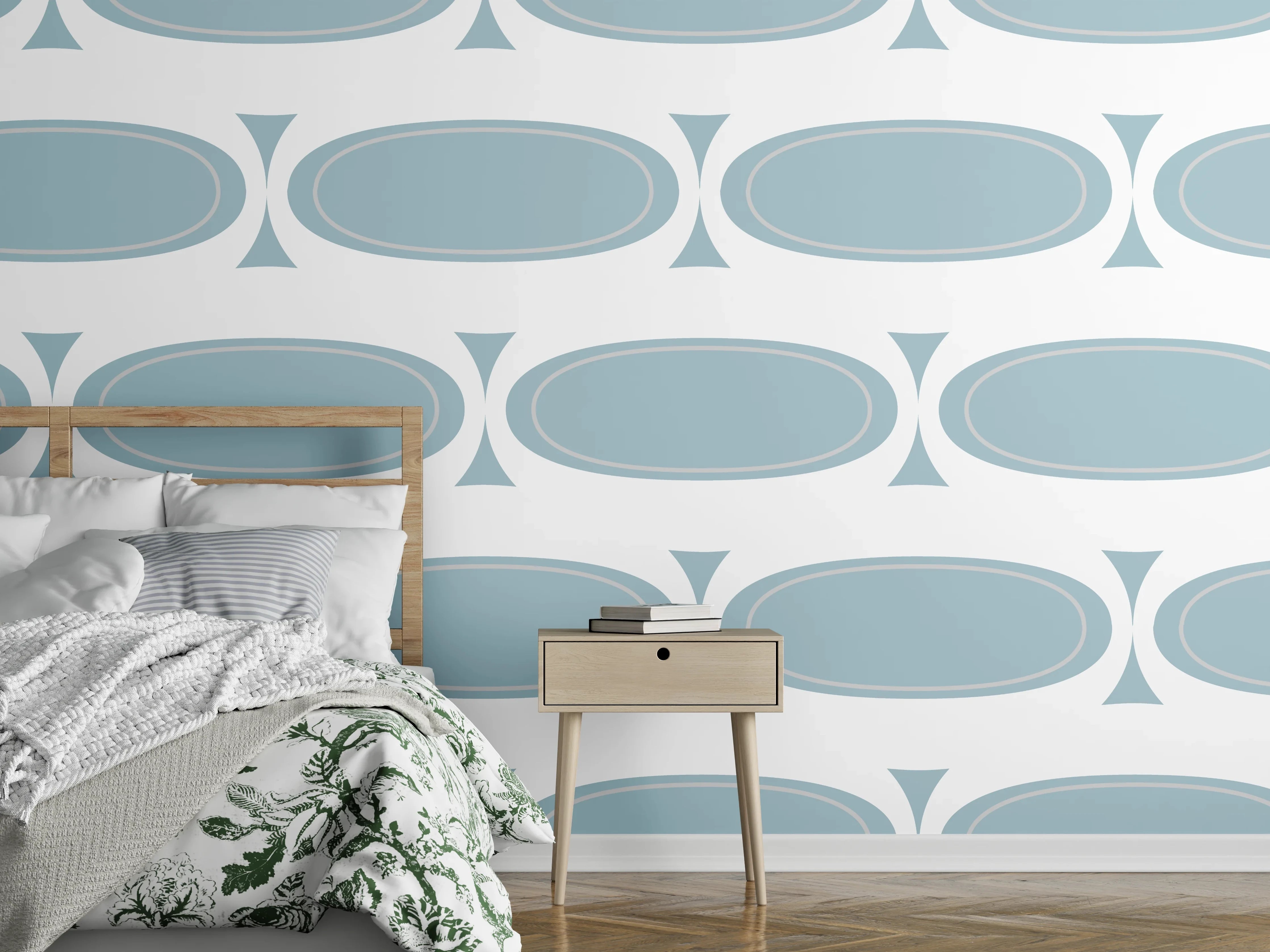 Wandverkleidung Schlafzimmer - Weiß-Grau Grafisches Muster