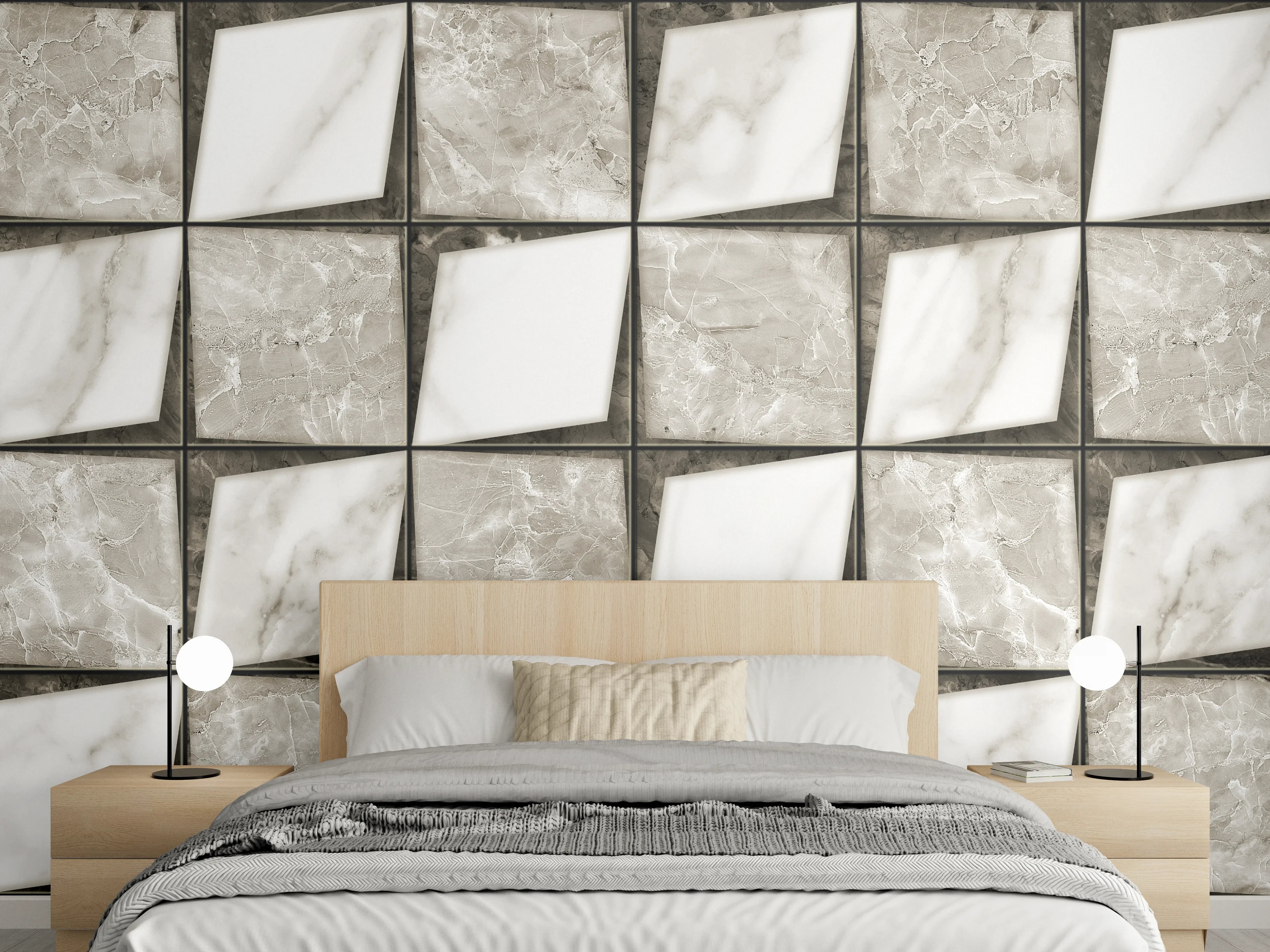 Wandverkleidung Schlafzimmer - Weiß-Grau Keramik Mosaikfliesen