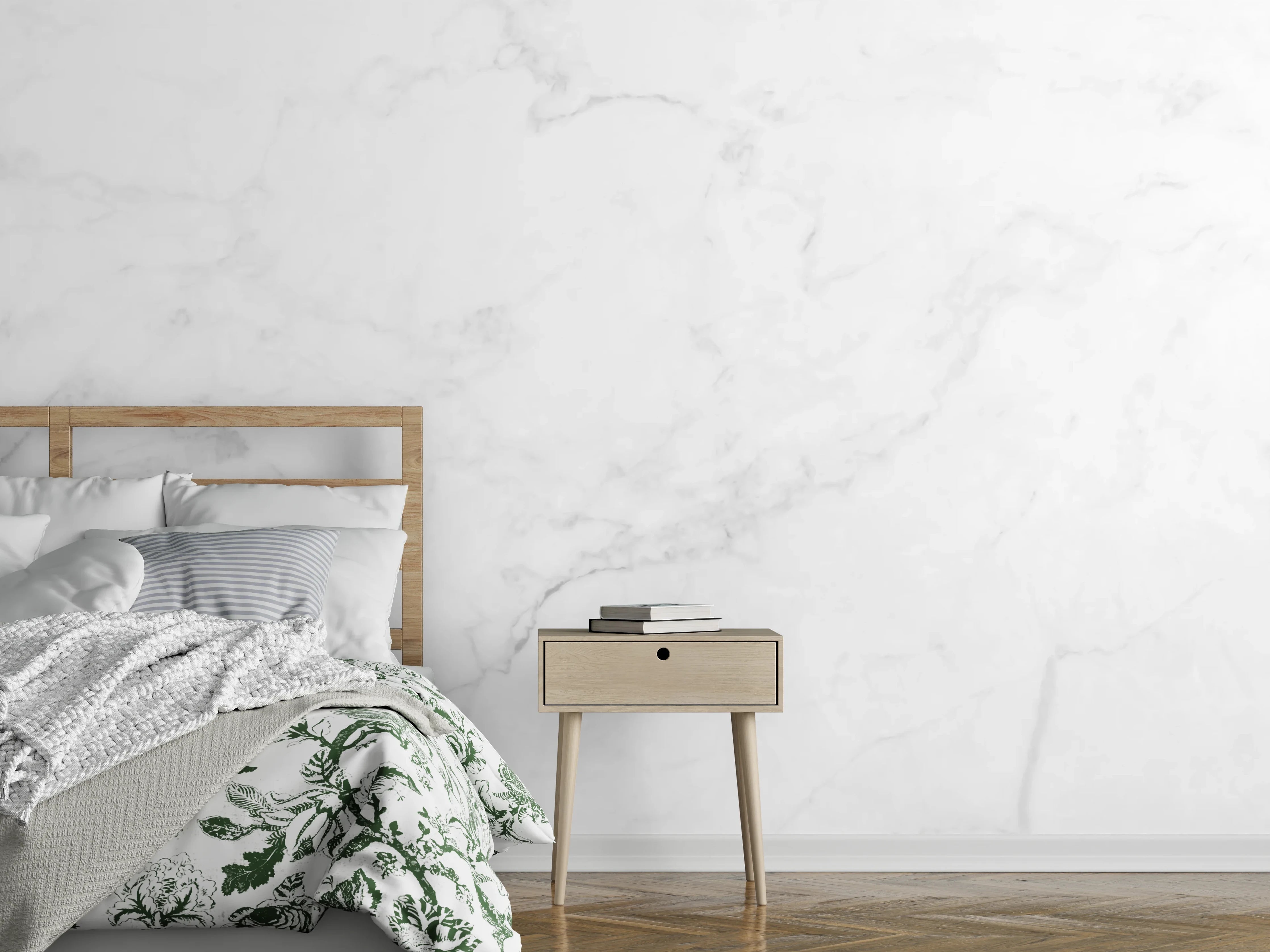 Wandverkleidung Schlafzimmer - Weiß-Grau Marmor Textur