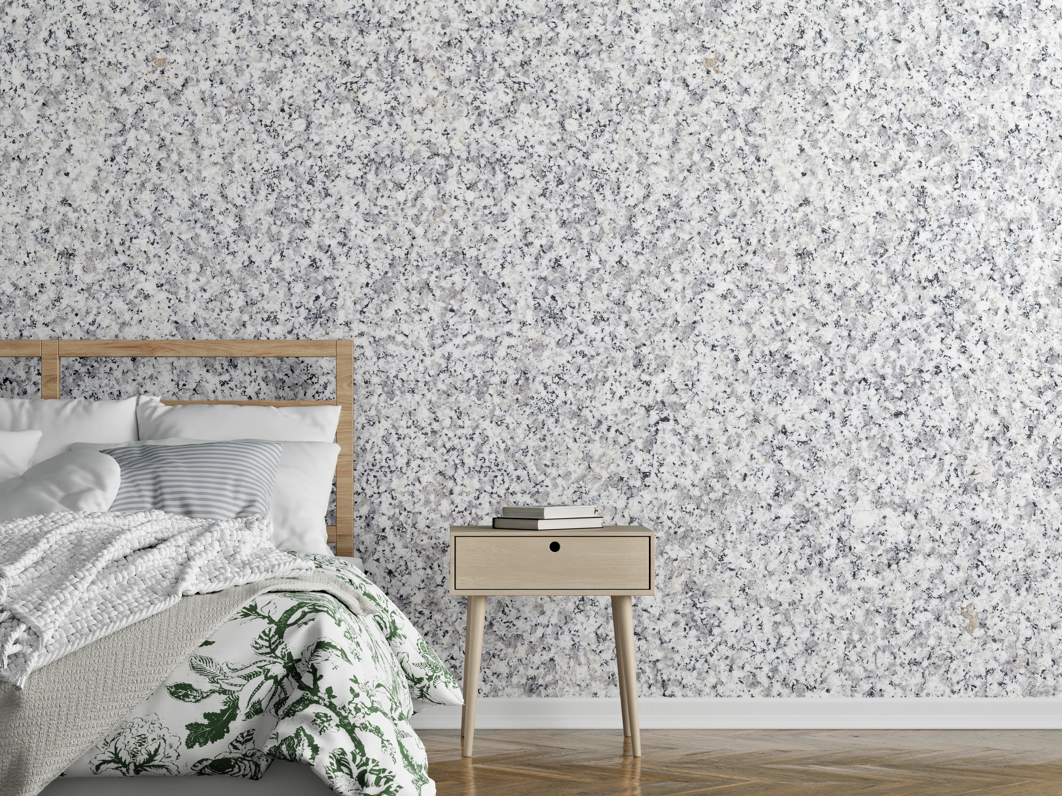 Wandverkleidung Schlafzimmer - Weiß-Grau Terrazzo Bodentextur