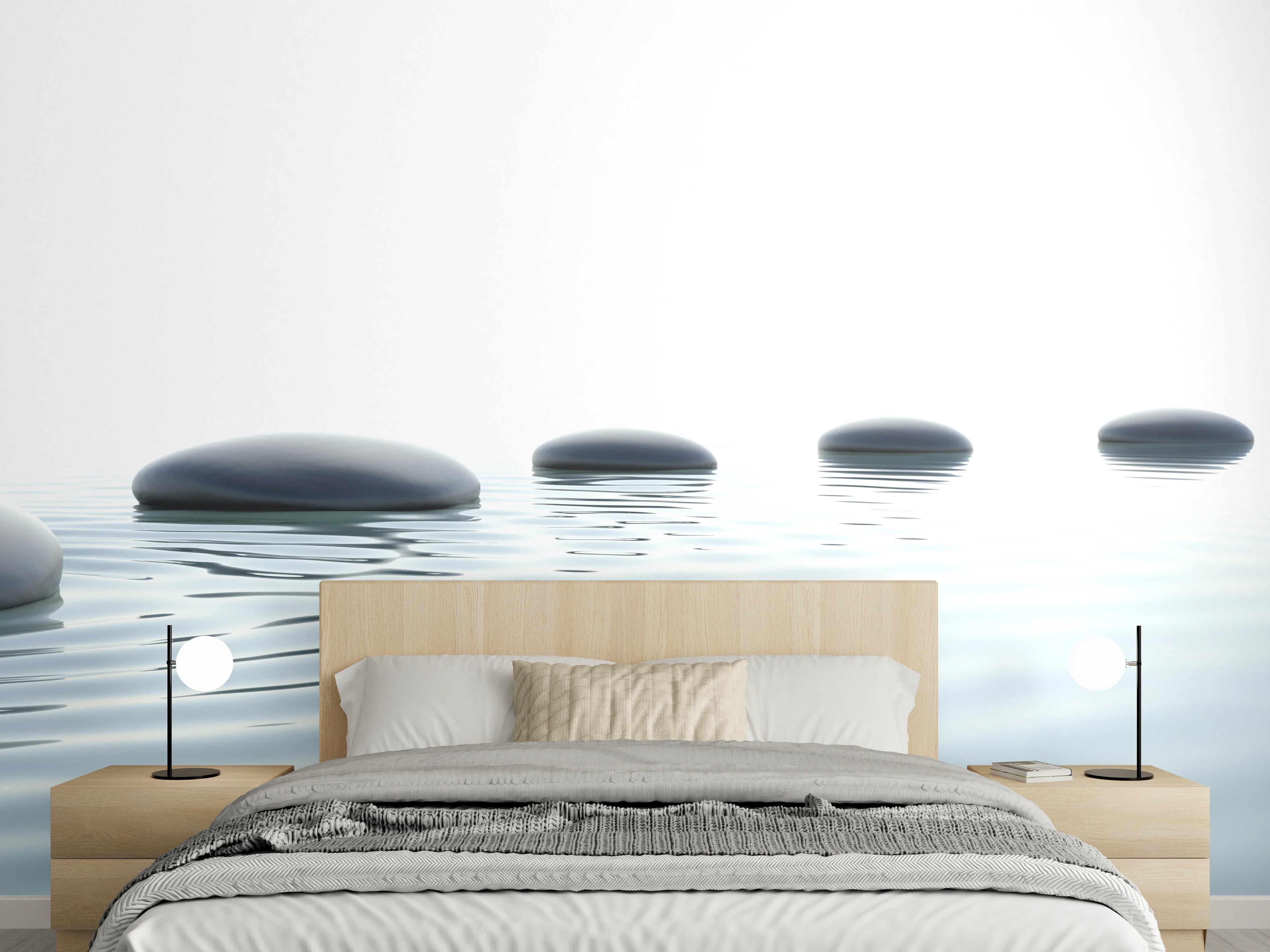 Wandverkleidung Schlafzimmer - Weiß-Grau Wassersteine