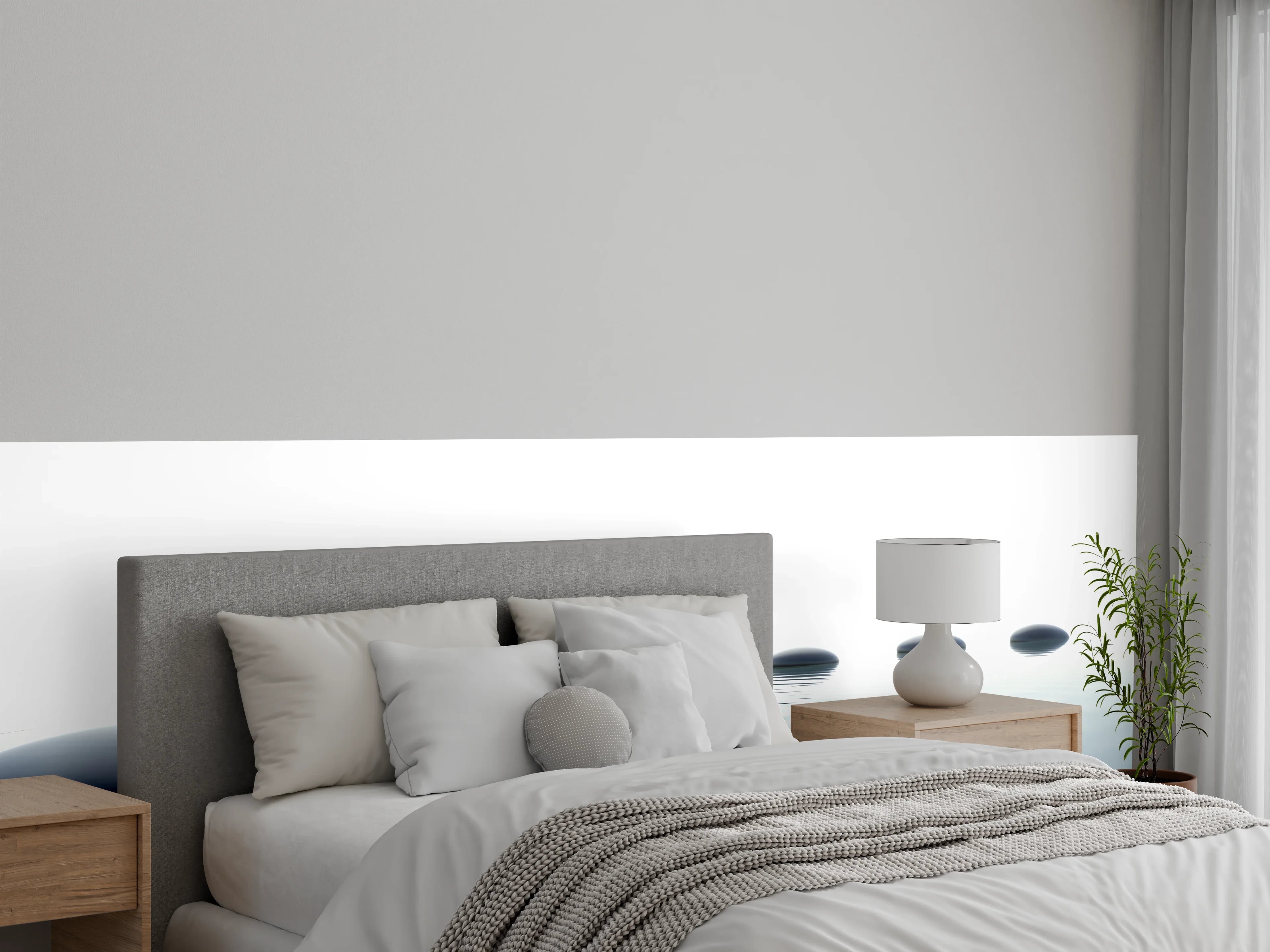 Wandverkleidung Schlafzimmer - Weiß-Grau Wassersteine