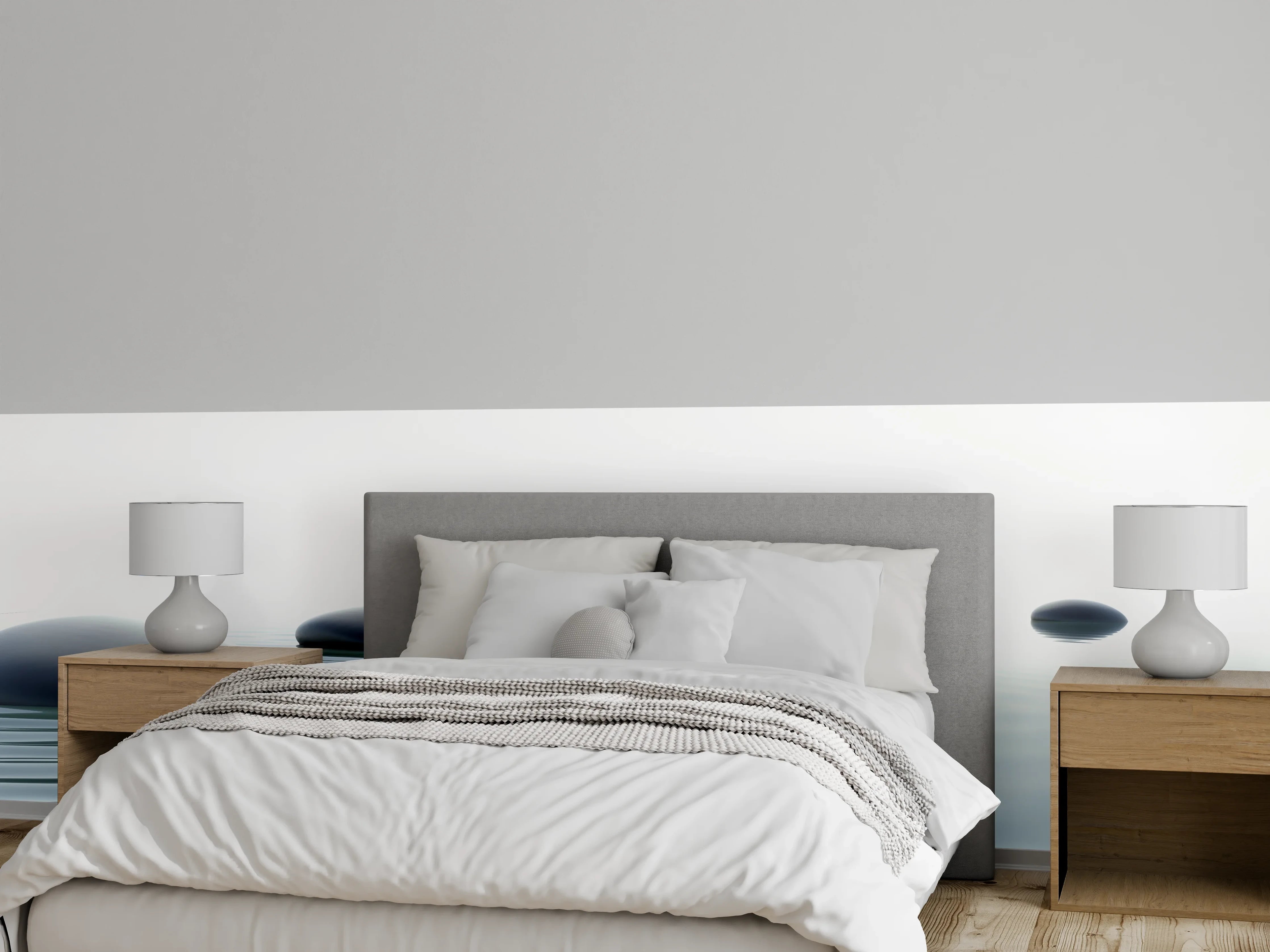 Wandverkleidung Schlafzimmer - Weiß-Grau Wassersteine