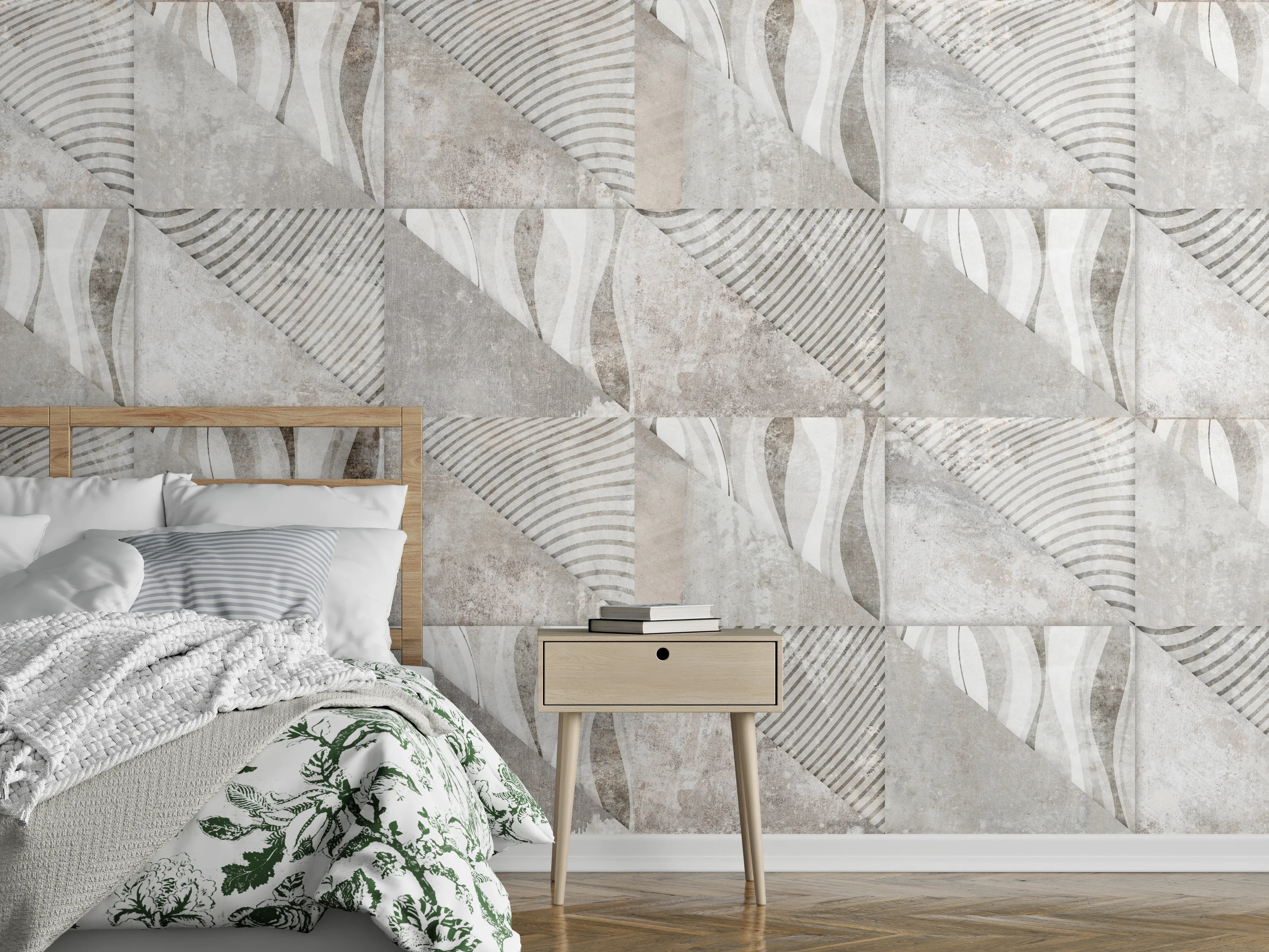 Wandverkleidung Schlafzimmer - Weiß-Graue Beton-Textur Muster
