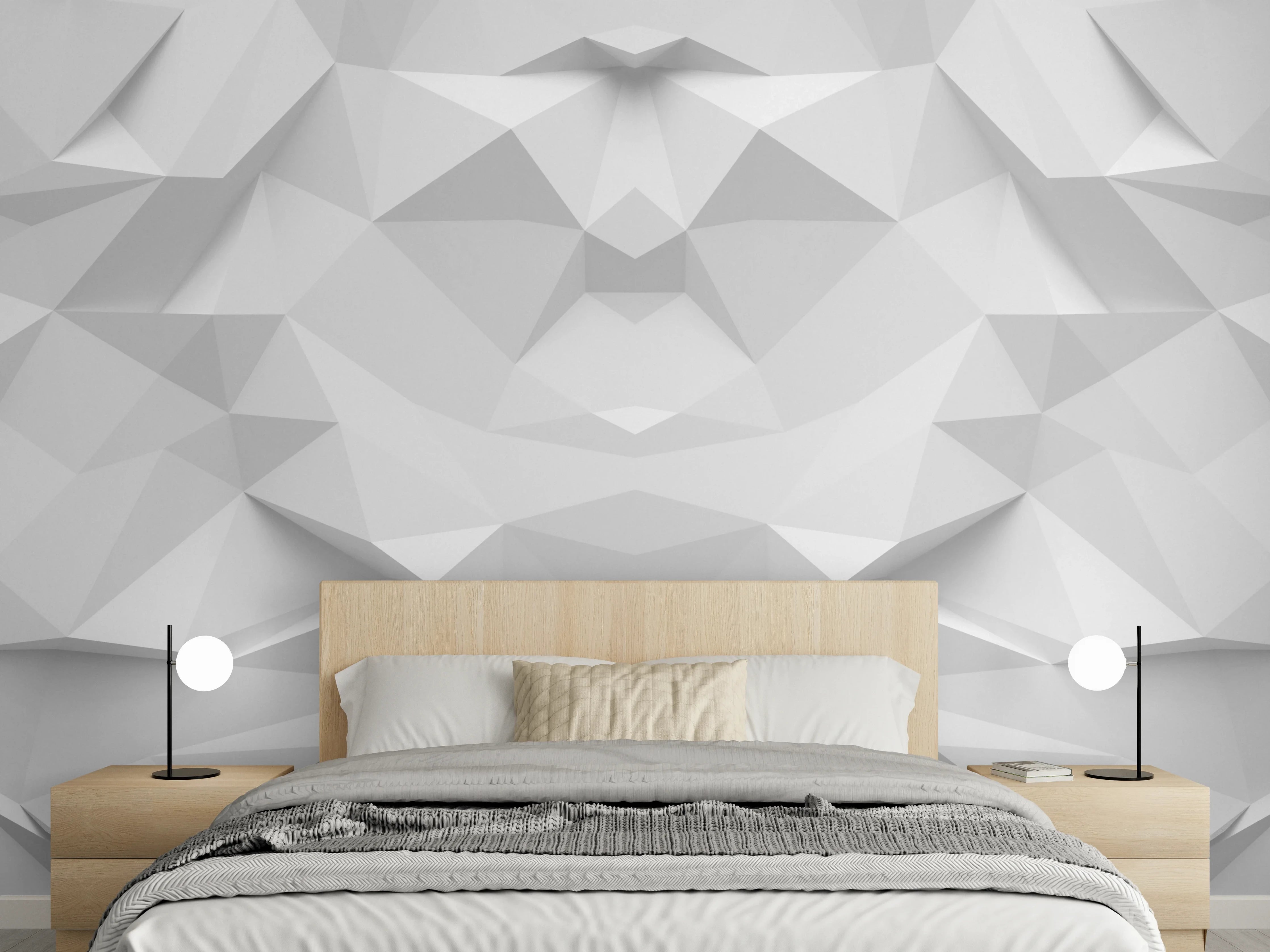 Wandverkleidung Schlafzimmer - Weiß-Graue Geometrie-Textur
