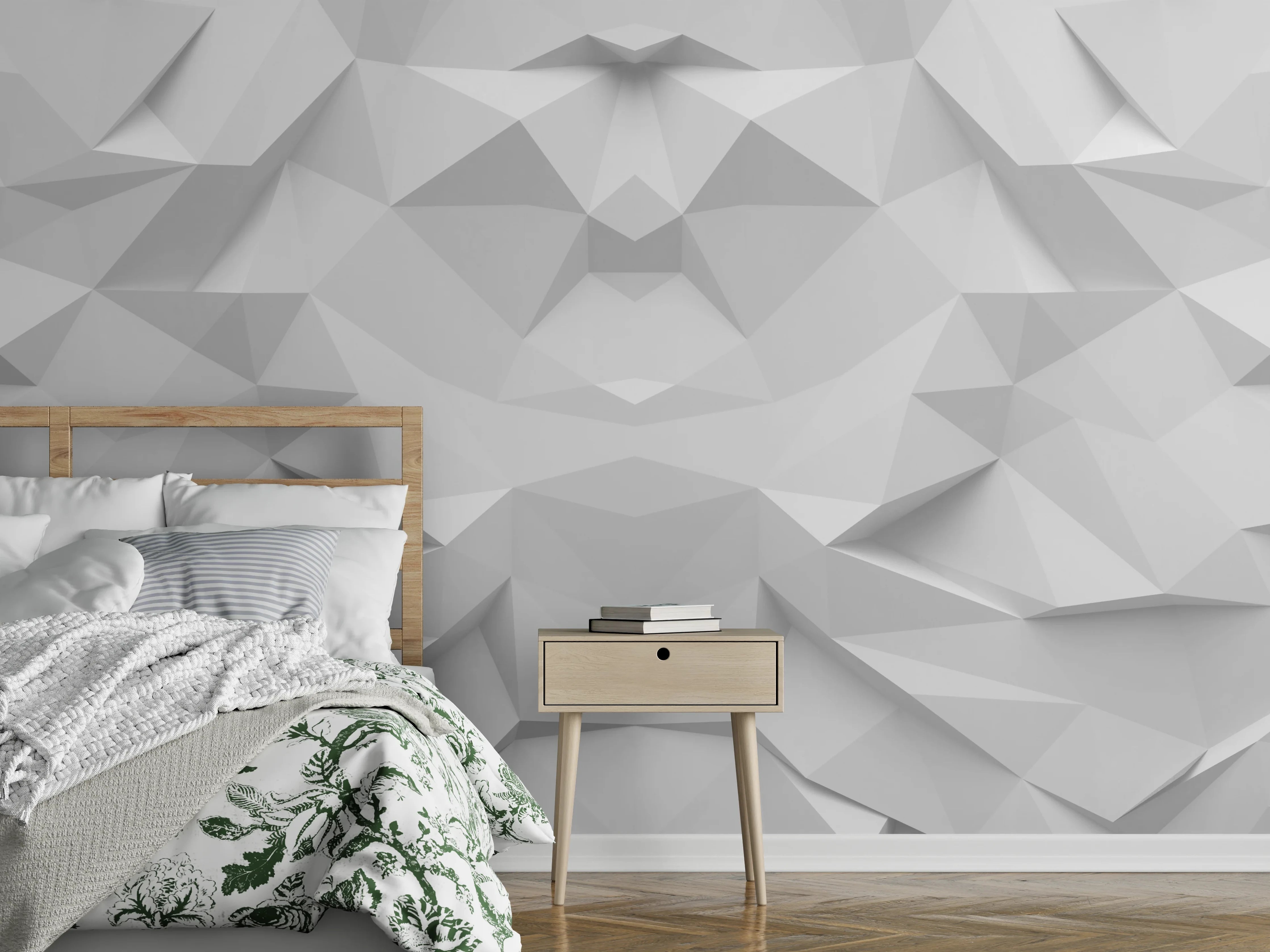 Wandverkleidung Schlafzimmer - Weiß-Graue Geometrie-Textur