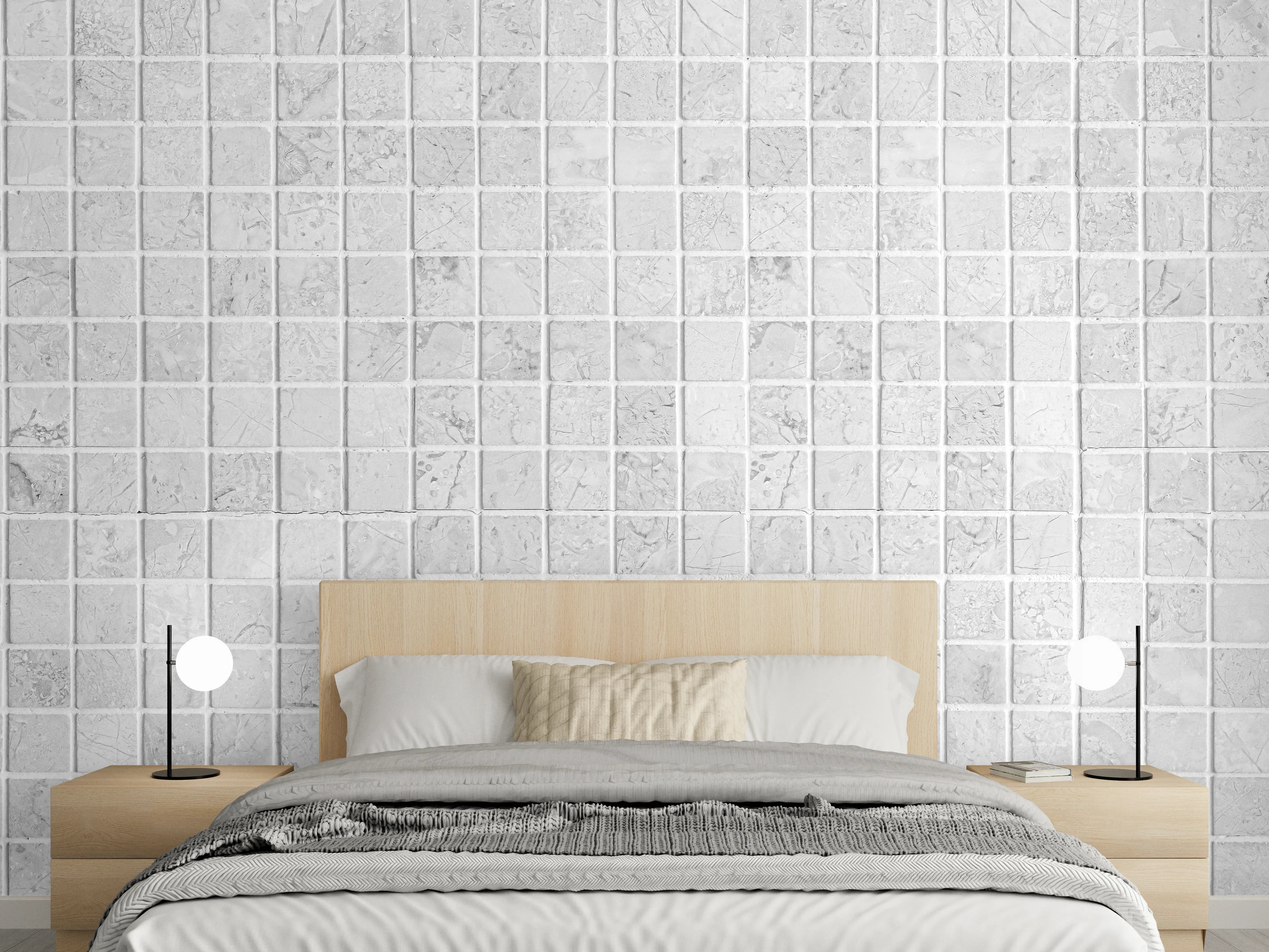 Wandverkleidung Schlafzimmer - Weiß-Graue Mosaikfliesen Textur