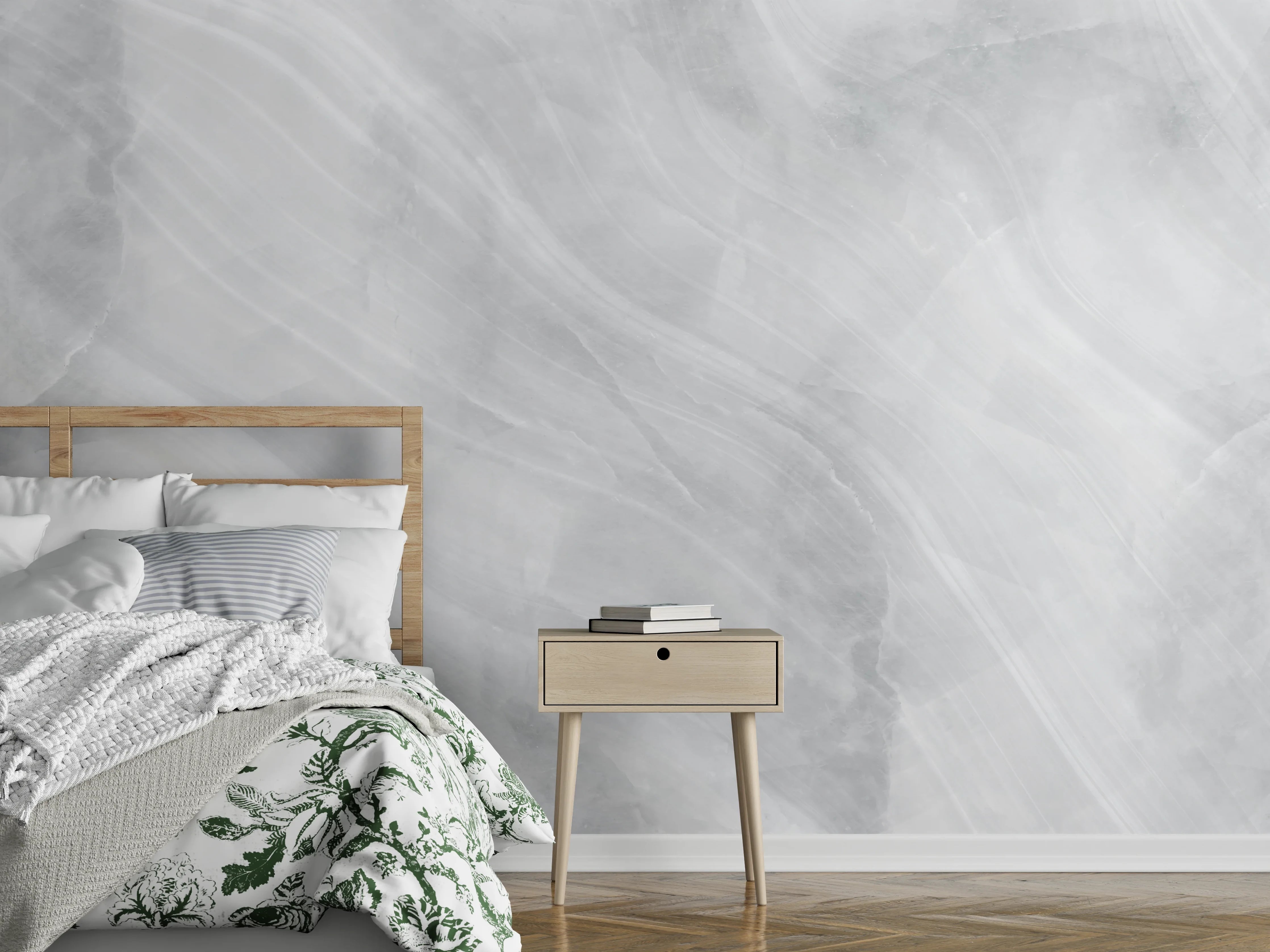 Wandverkleidung Schlafzimmer - Weiß-Grauer Marmor