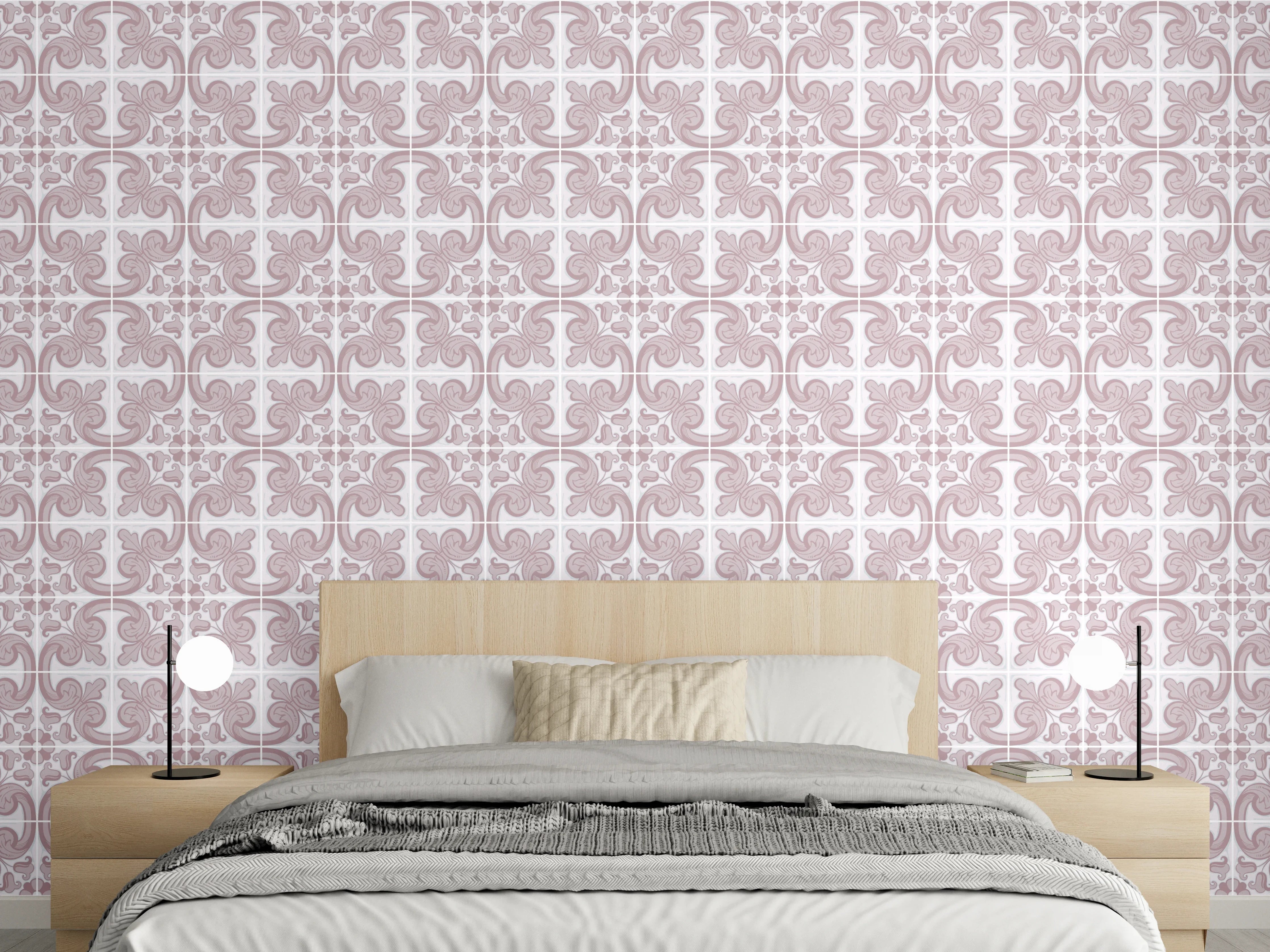 Wandverkleidung Schlafzimmer - Weiß-Graues Geometrisches Muster