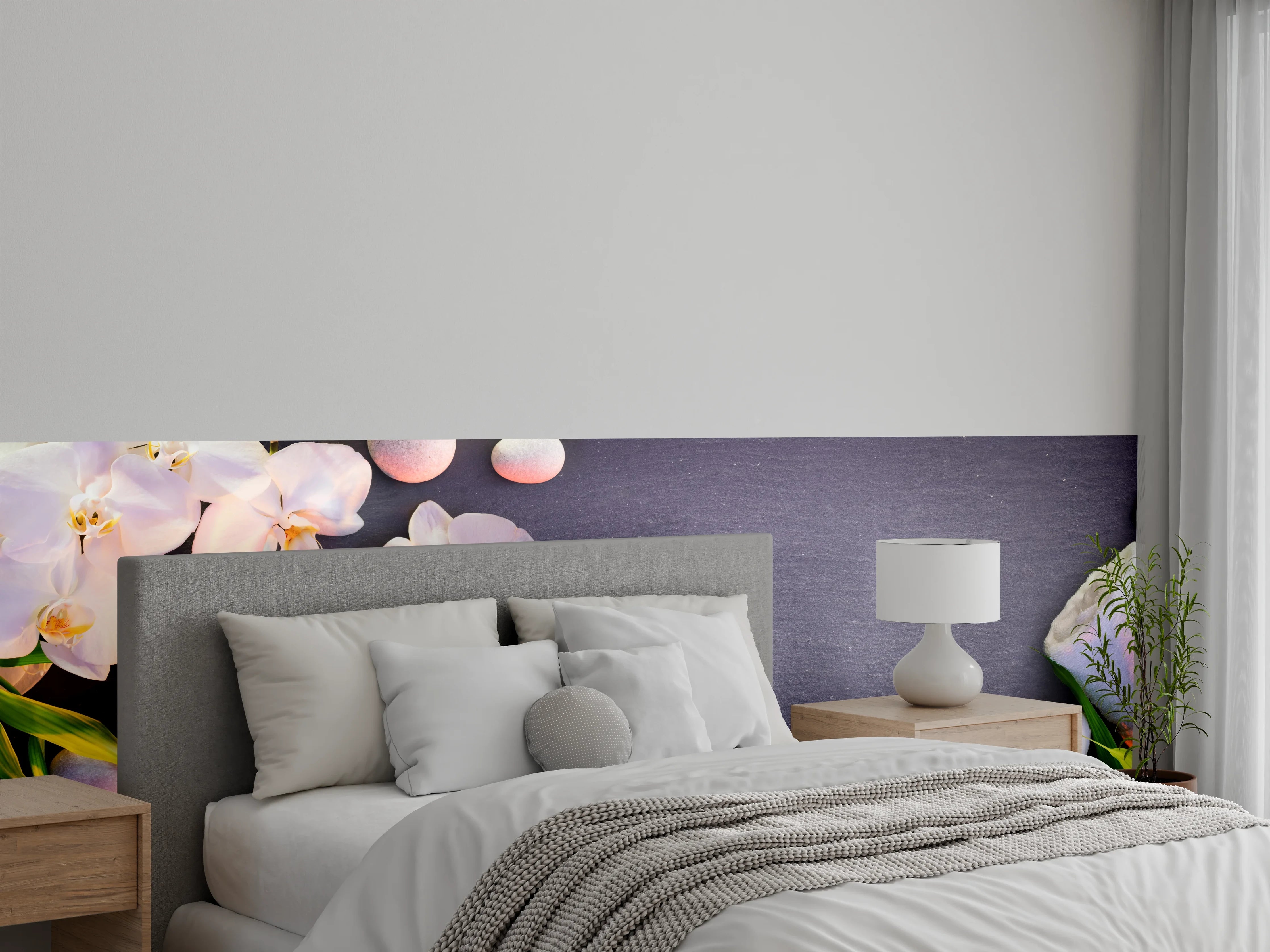Wandverkleidung Schlafzimmer - Weiß-Rosa Orchideen auf Schiefer