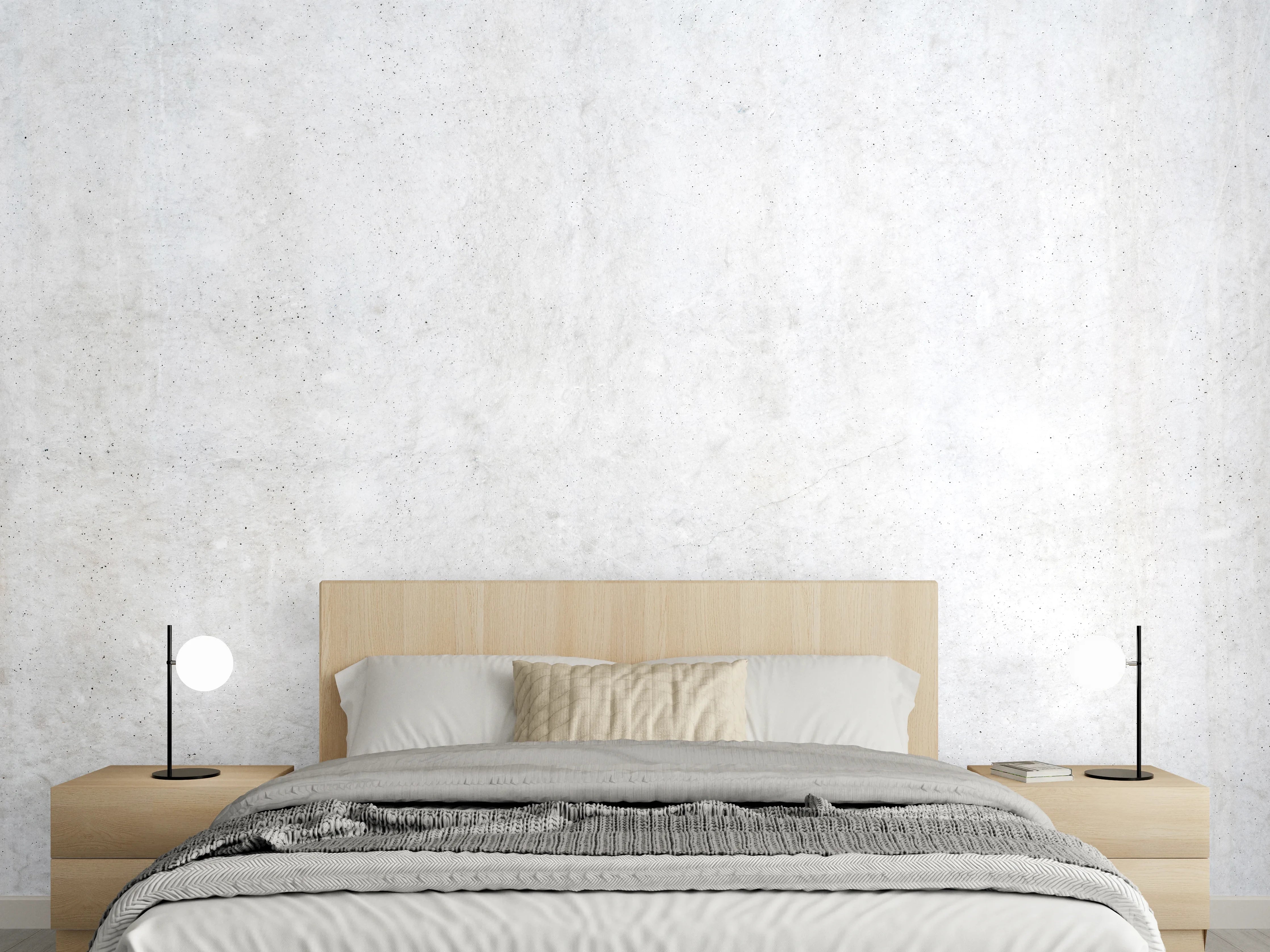 Wandverkleidung Schlafzimmer - Weiß-bläuliche Betonwand