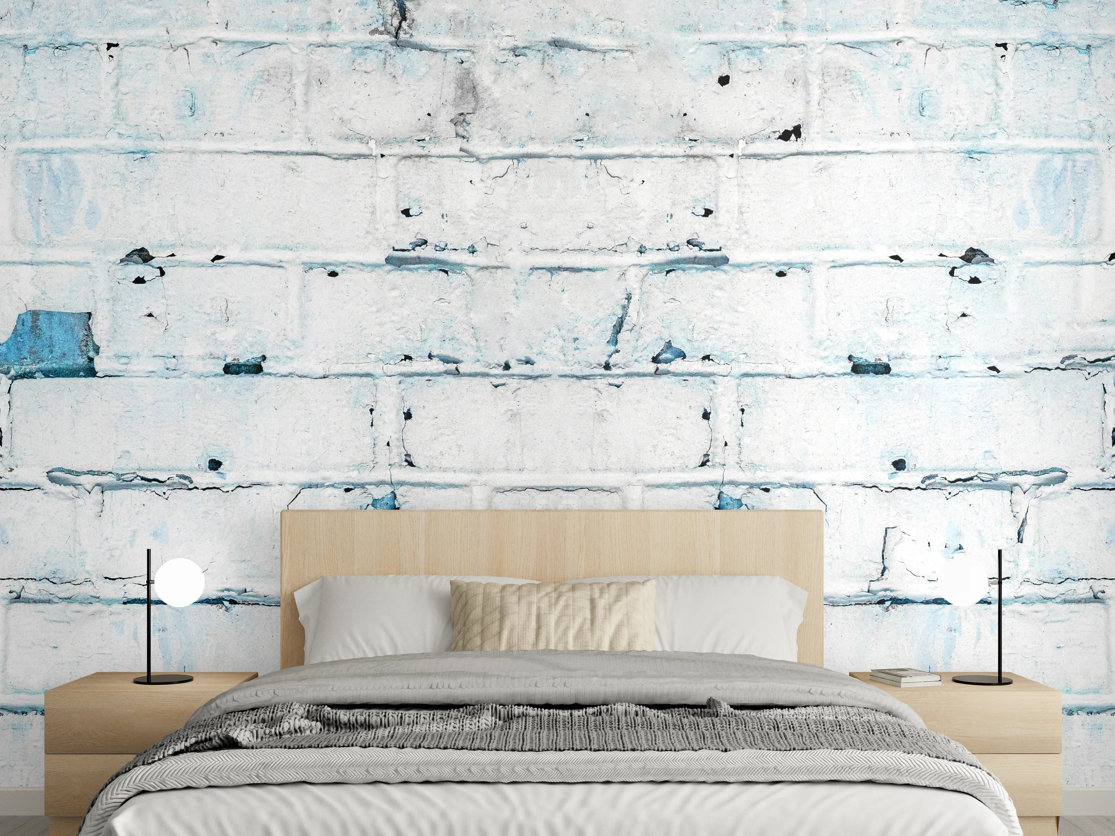 Wandverkleidung Schlafzimmer - Weiß blau beschädigte Backsteinmauer
