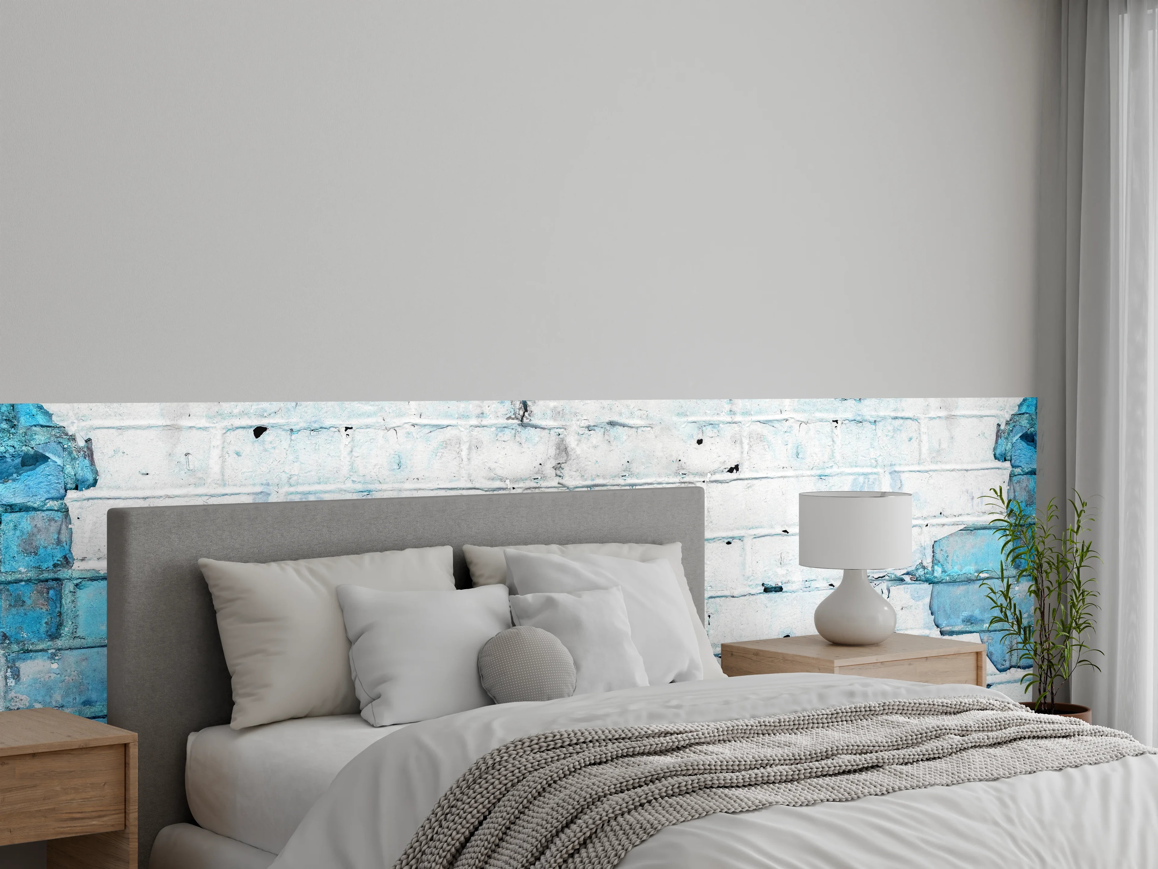 Wandverkleidung Schlafzimmer - Weiß blau beschädigte Backsteinmauer