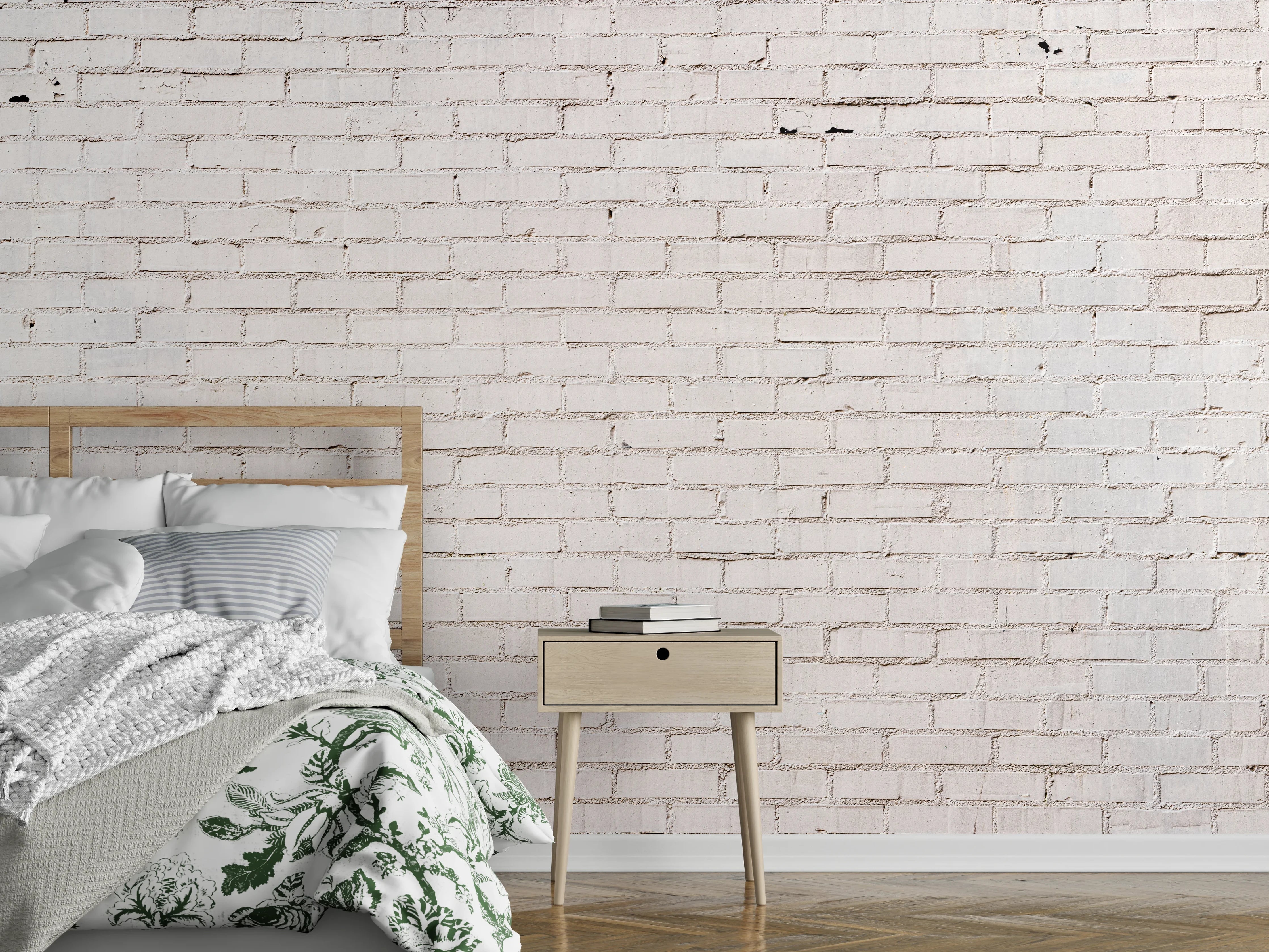Wandverkleidung Schlafzimmer - Weiß gestrichene Ziegelwand