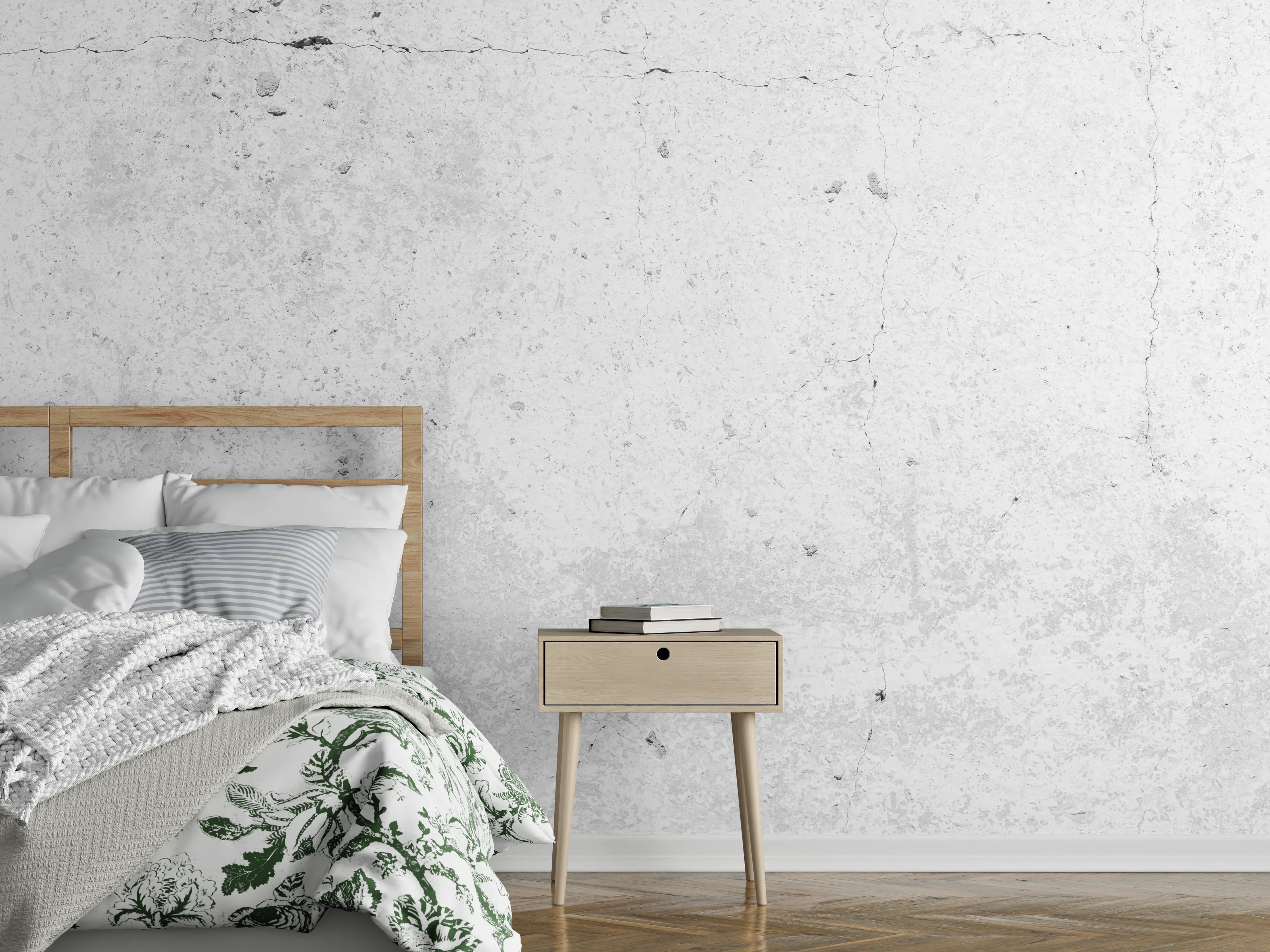 Wandverkleidung Schlafzimmer - Weiß getünchte alte Betonwand