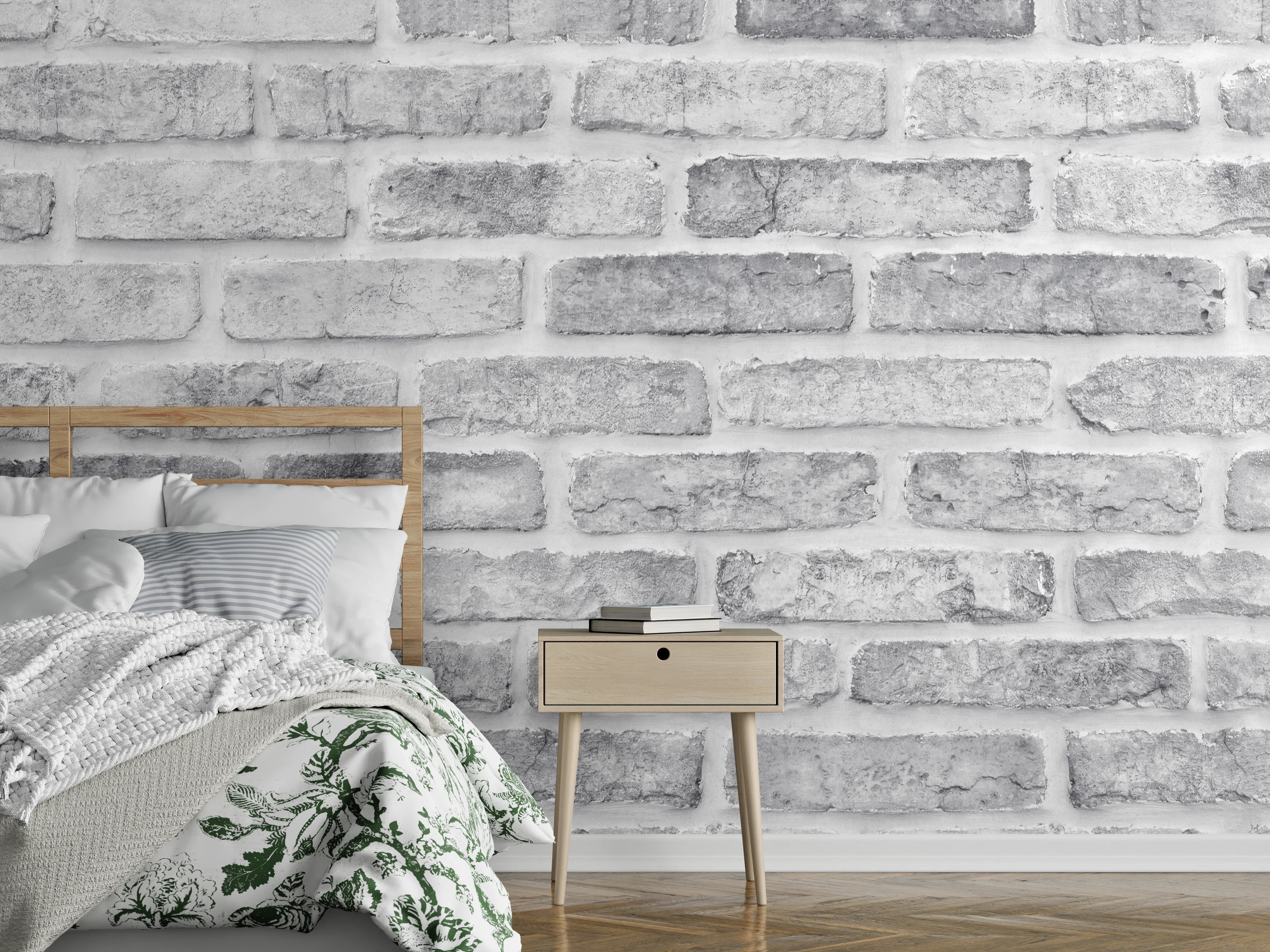 Wandverkleidung Schlafzimmer - Weiß gewaschene Ziegelwand