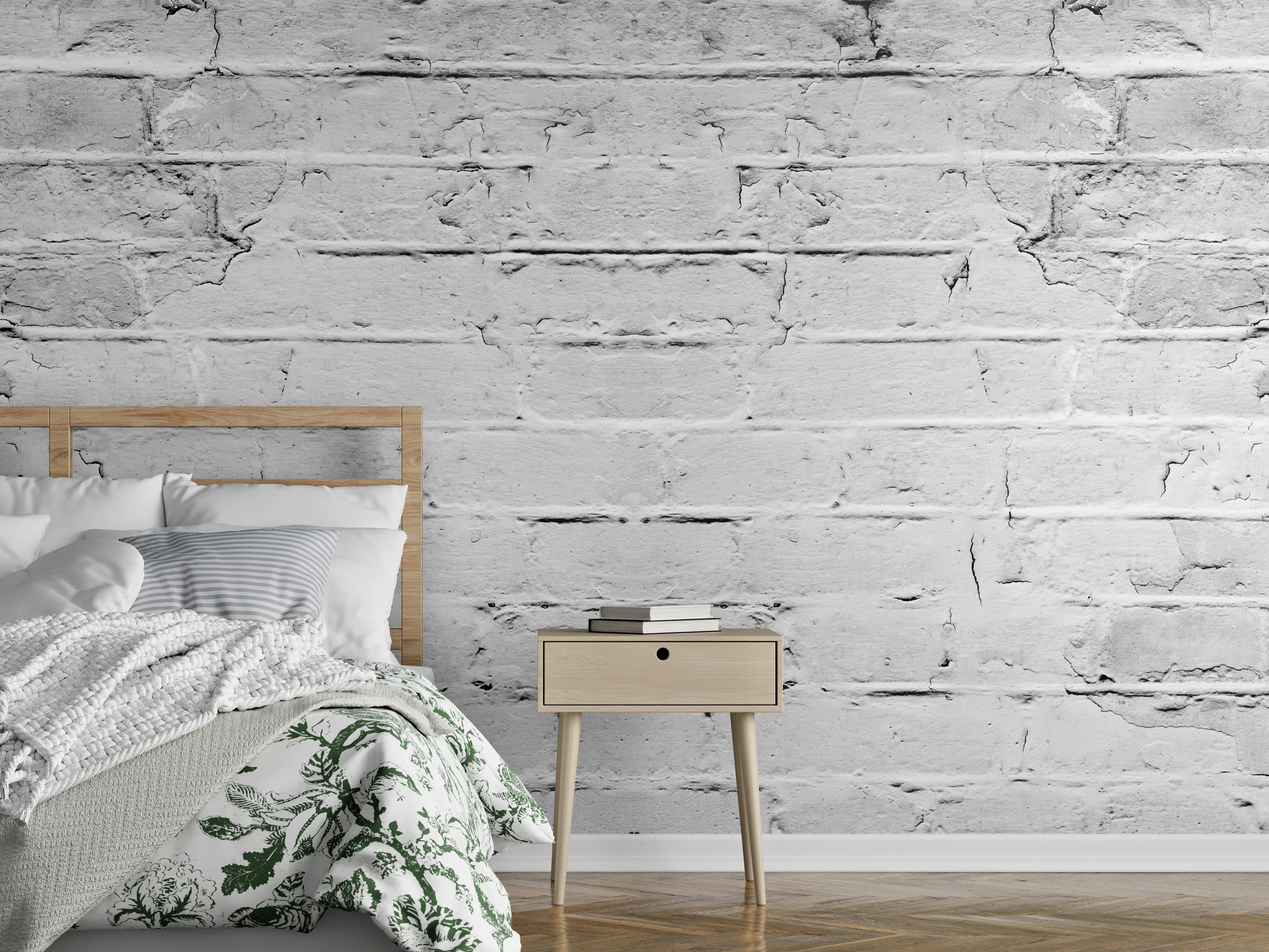 Wandverkleidung Schlafzimmer - Weiß grau beschädigte Backstein Wand
