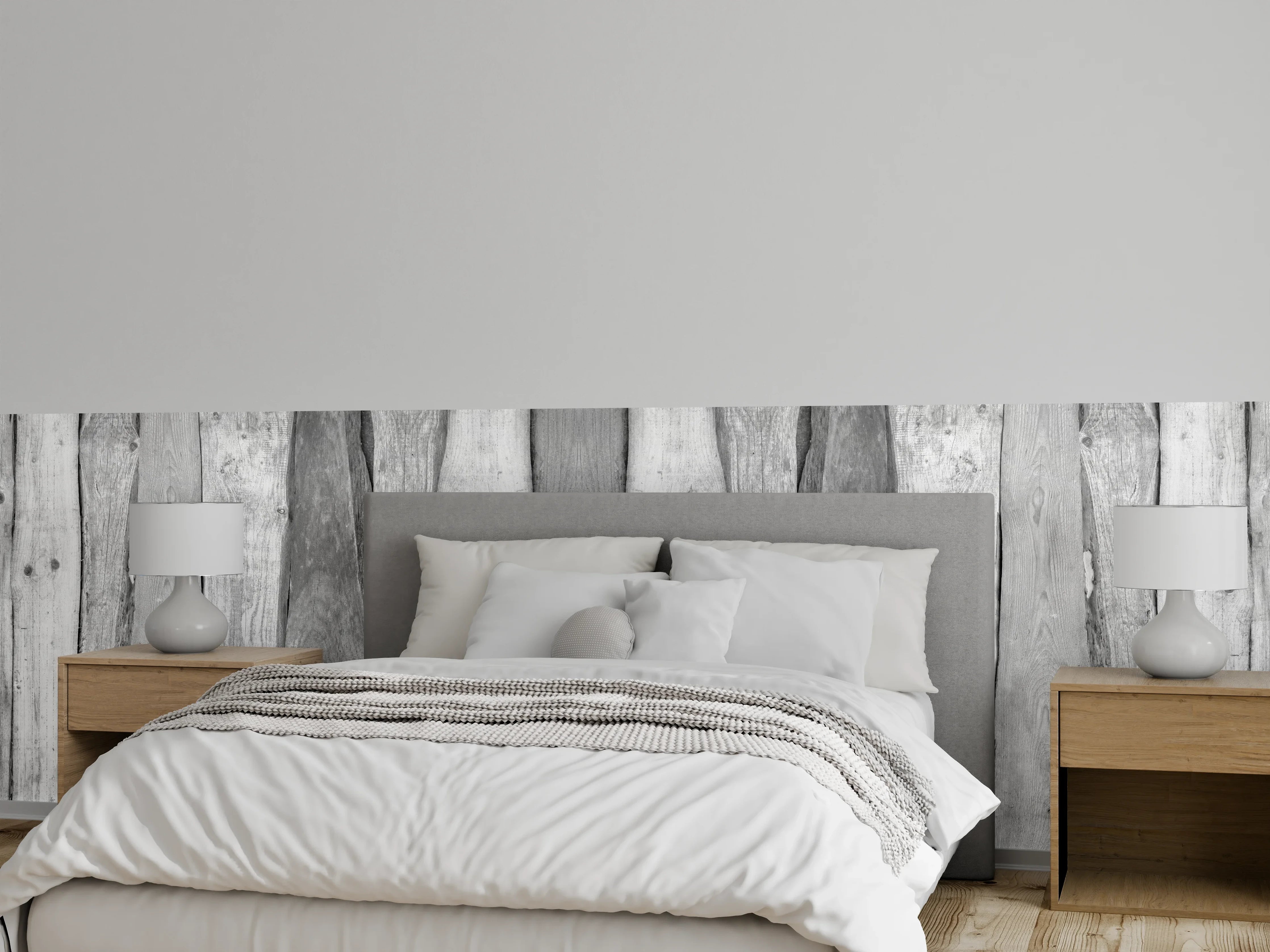 Wandverkleidung Schlafzimmer - Weiß grau gestrichene Holzstruktur