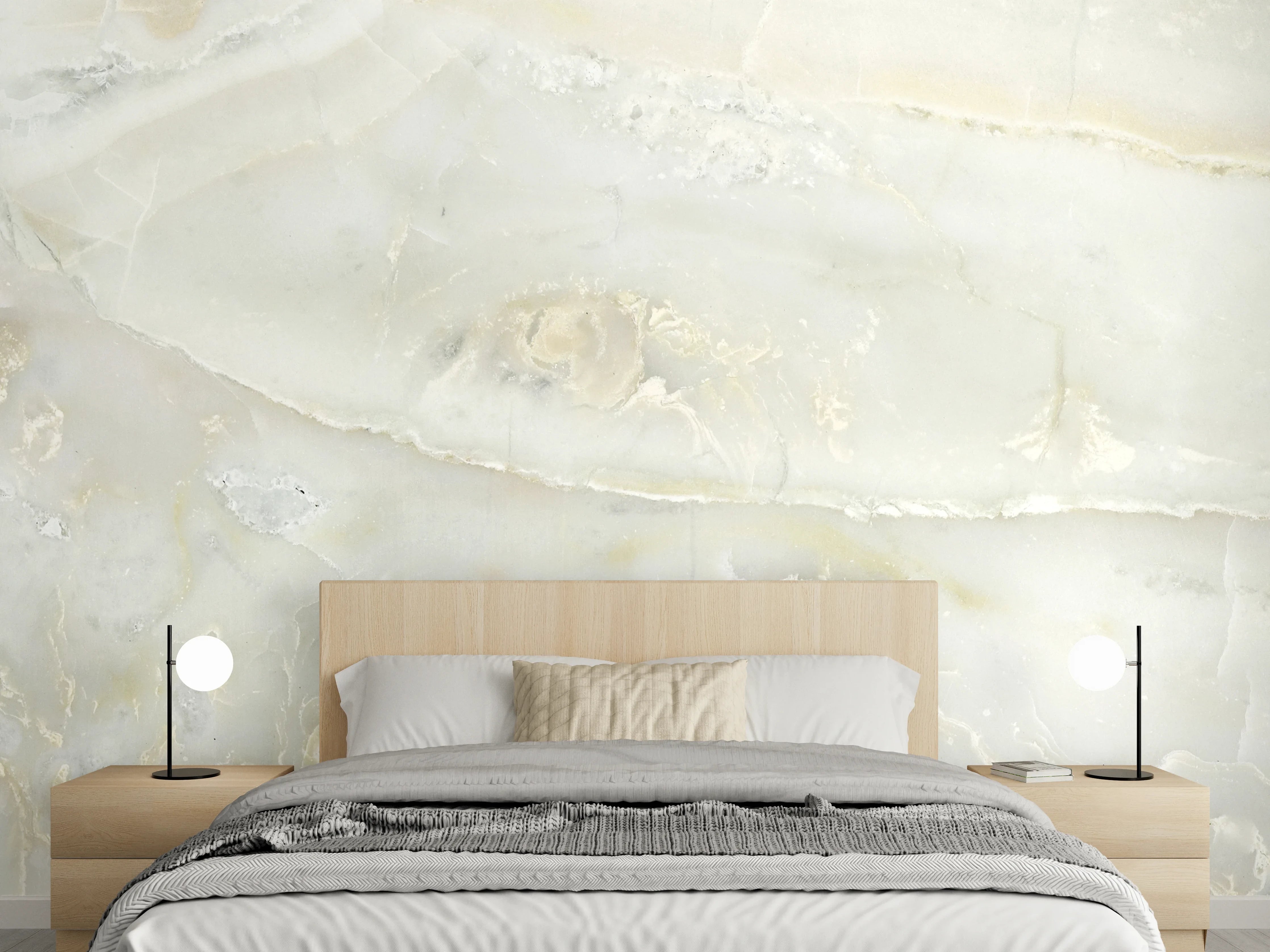 Wandverkleidung Schlafzimmer - Weiß-grauer Marmoreffekt – Eleganz pur