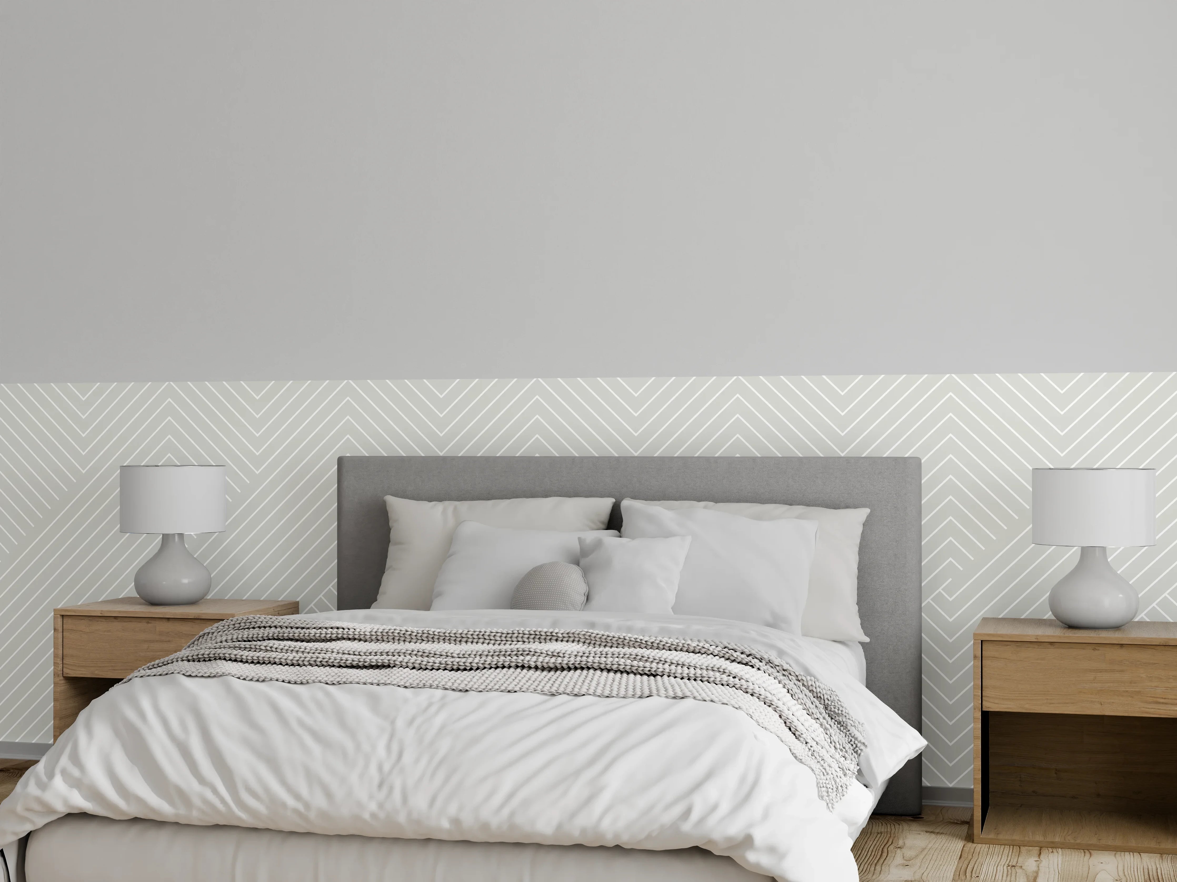 Wandverkleidung Schlafzimmer - Weiß-graues geometrisches Muster modern