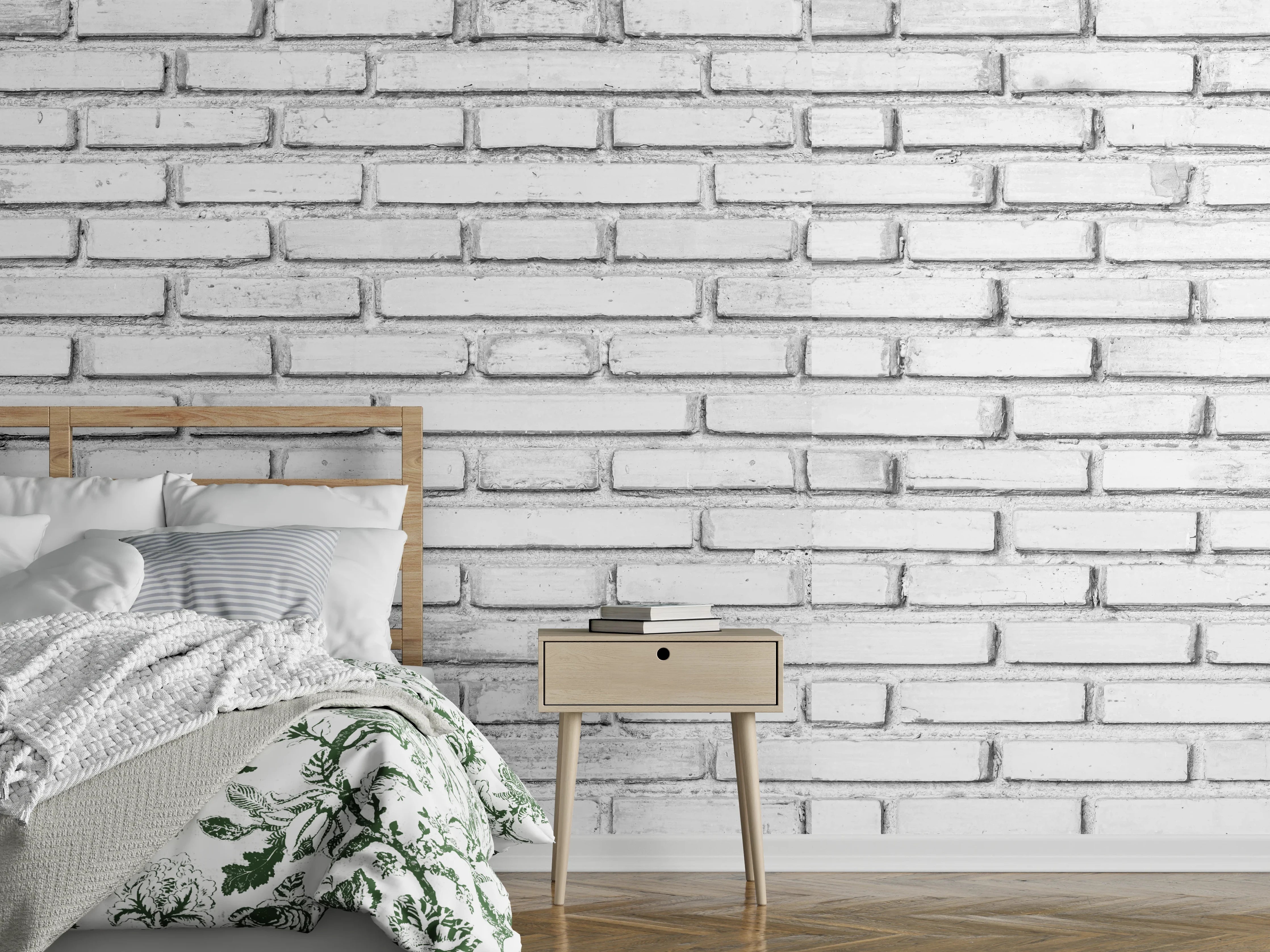 Wandverkleidung Schlafzimmer - Weiße Backsteinmauer