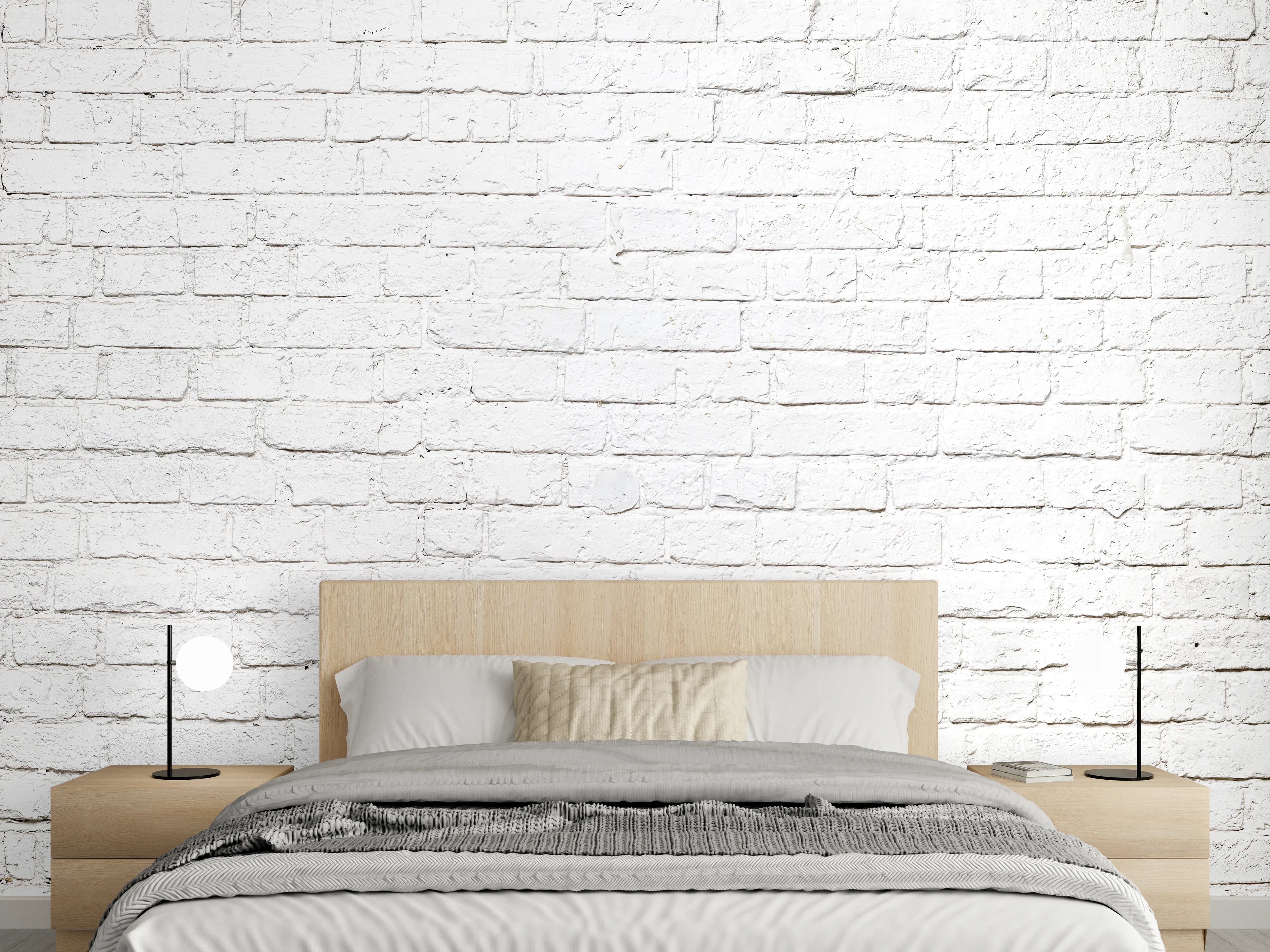 Wandverkleidung Schlafzimmer - Weiße Backsteinwand modern grauton
