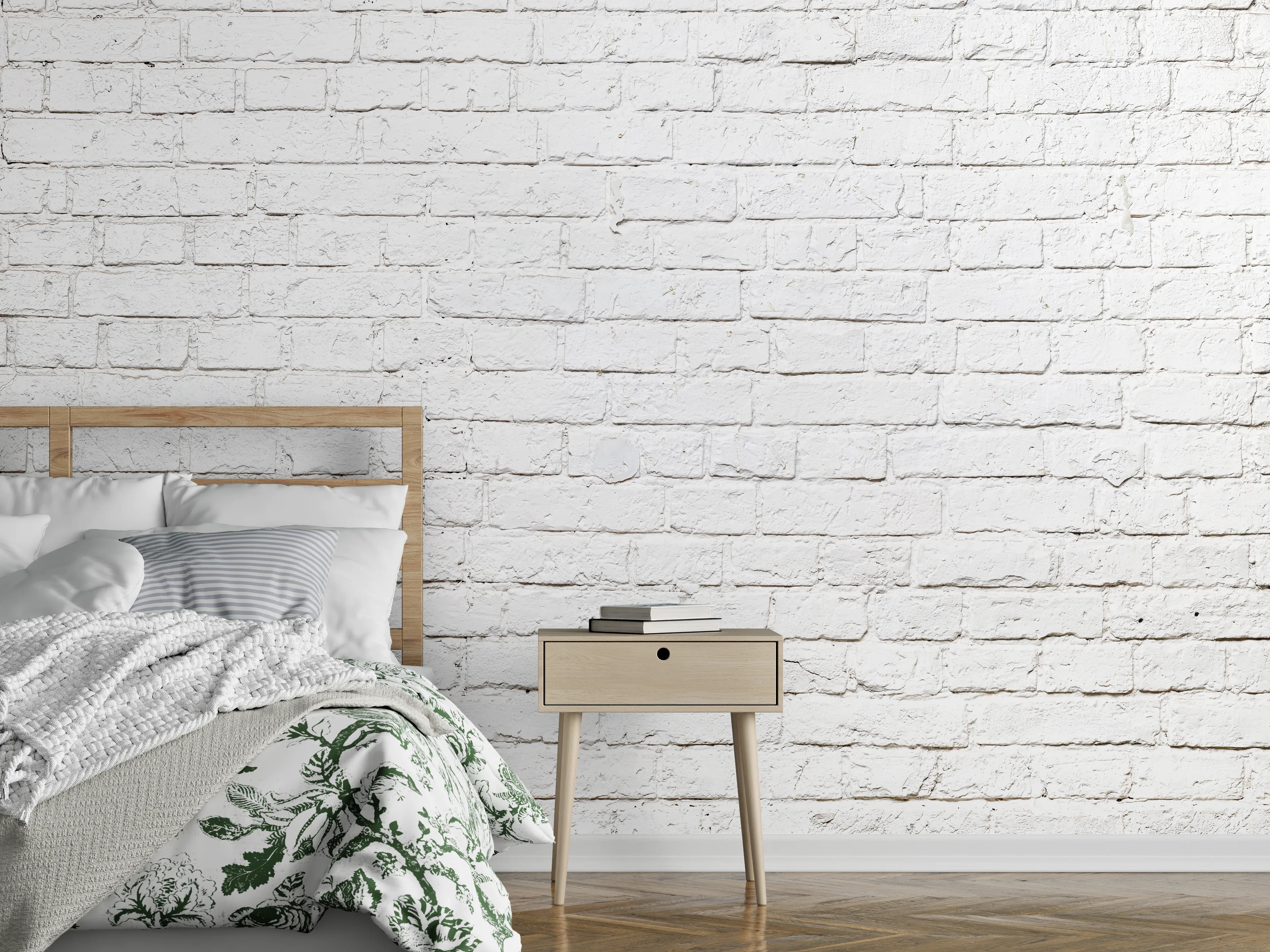 Wandverkleidung Schlafzimmer - Weiße Backsteinwand modern grauton