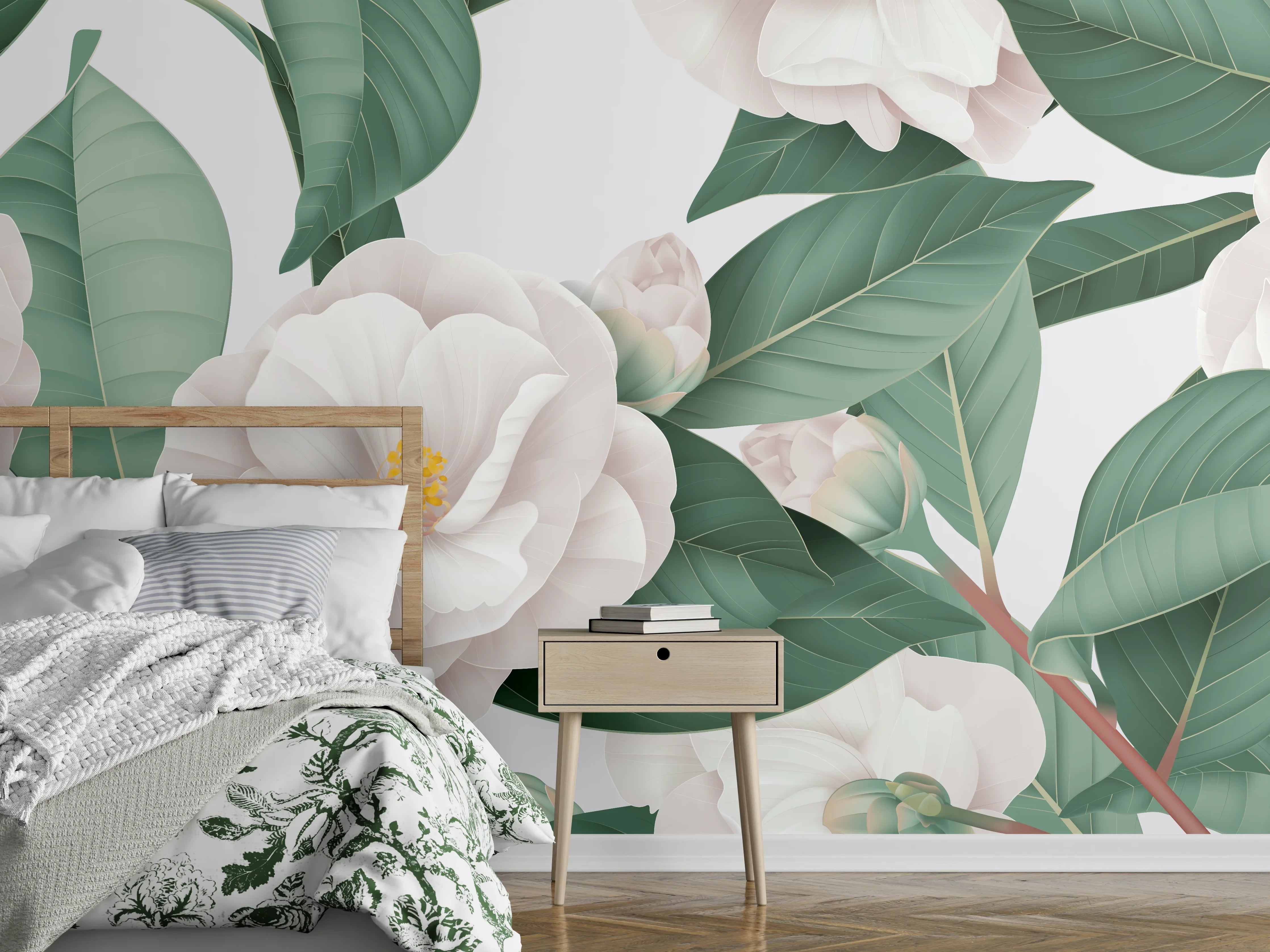 Wandverkleidung Schlafzimmer - Weiße Blüten