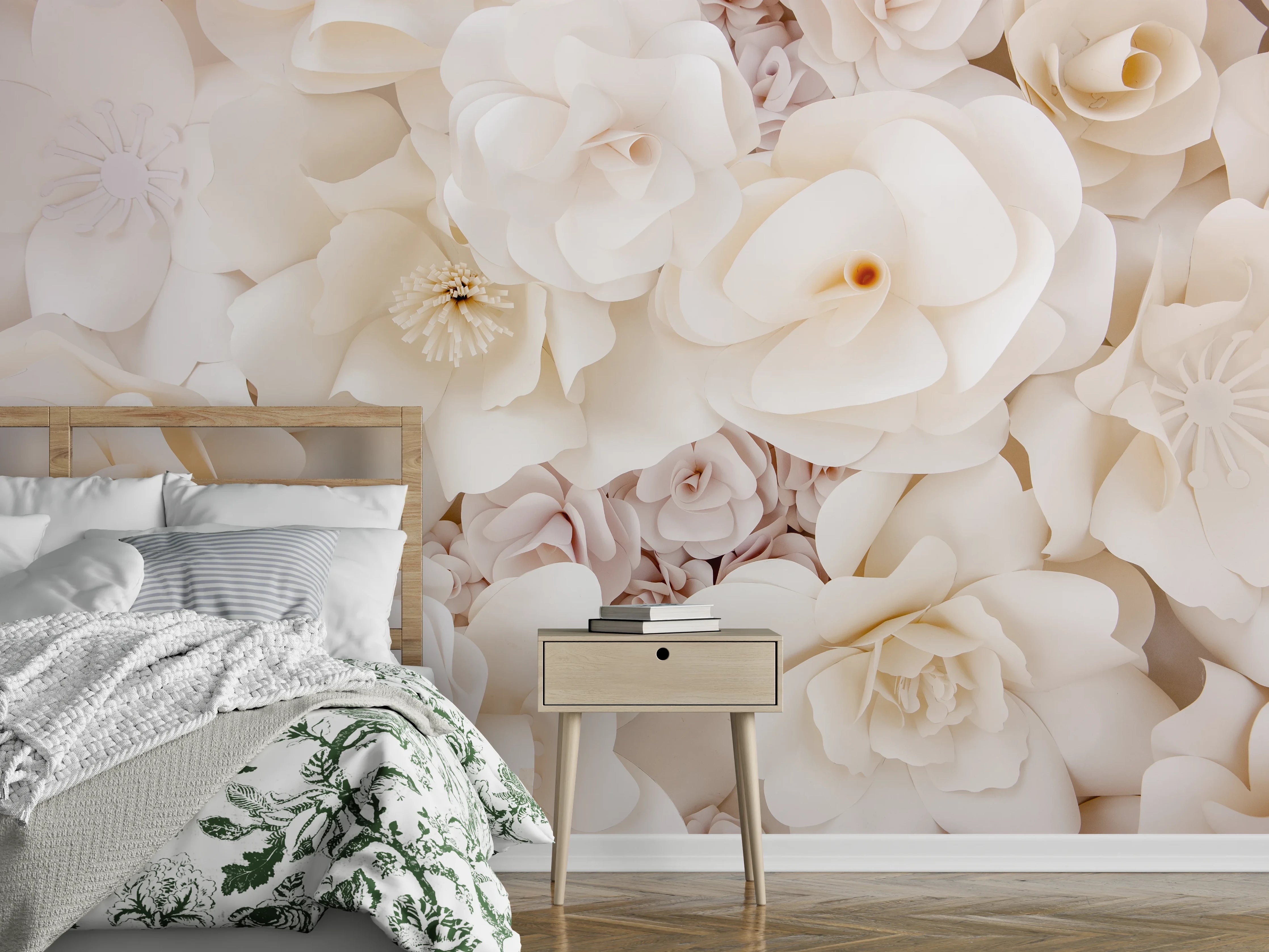Wandverkleidung Schlafzimmer - Weiße Blumenpracht 3D Wandbild