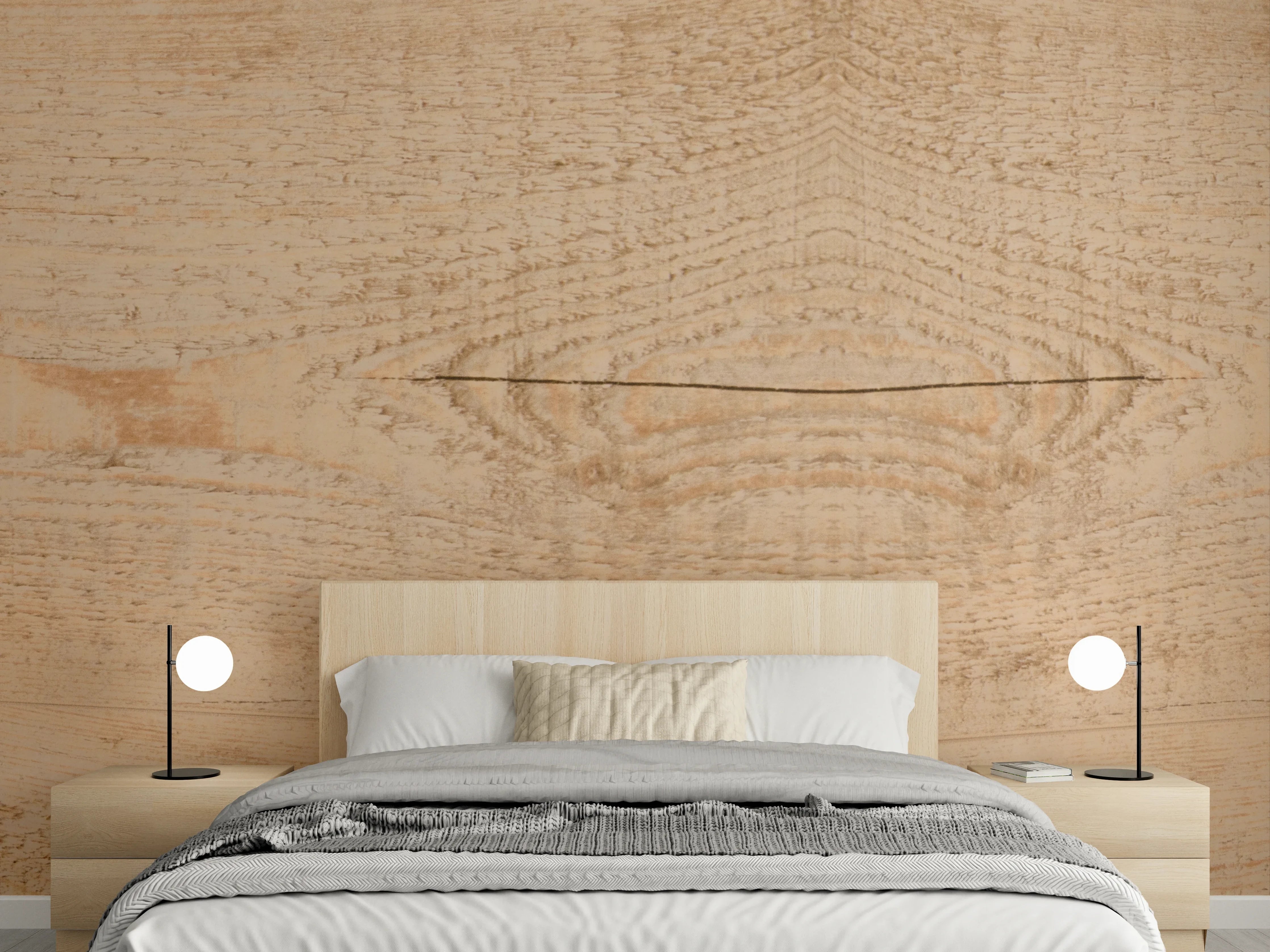Wandverkleidung Schlafzimmer - Weiße Holzstruktur mit warmem Ton