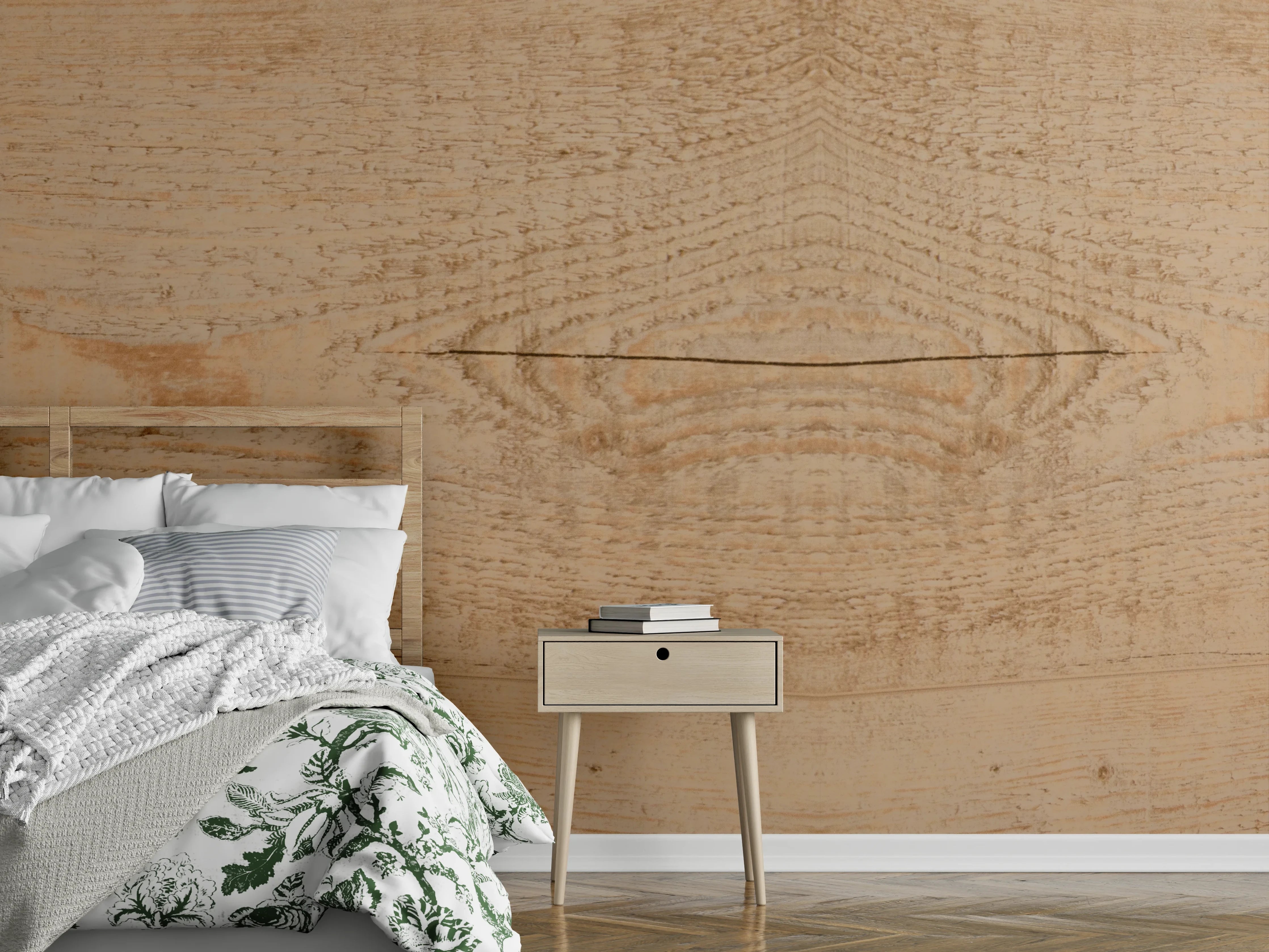 Wandverkleidung Schlafzimmer - Weiße Holzstruktur mit warmem Ton