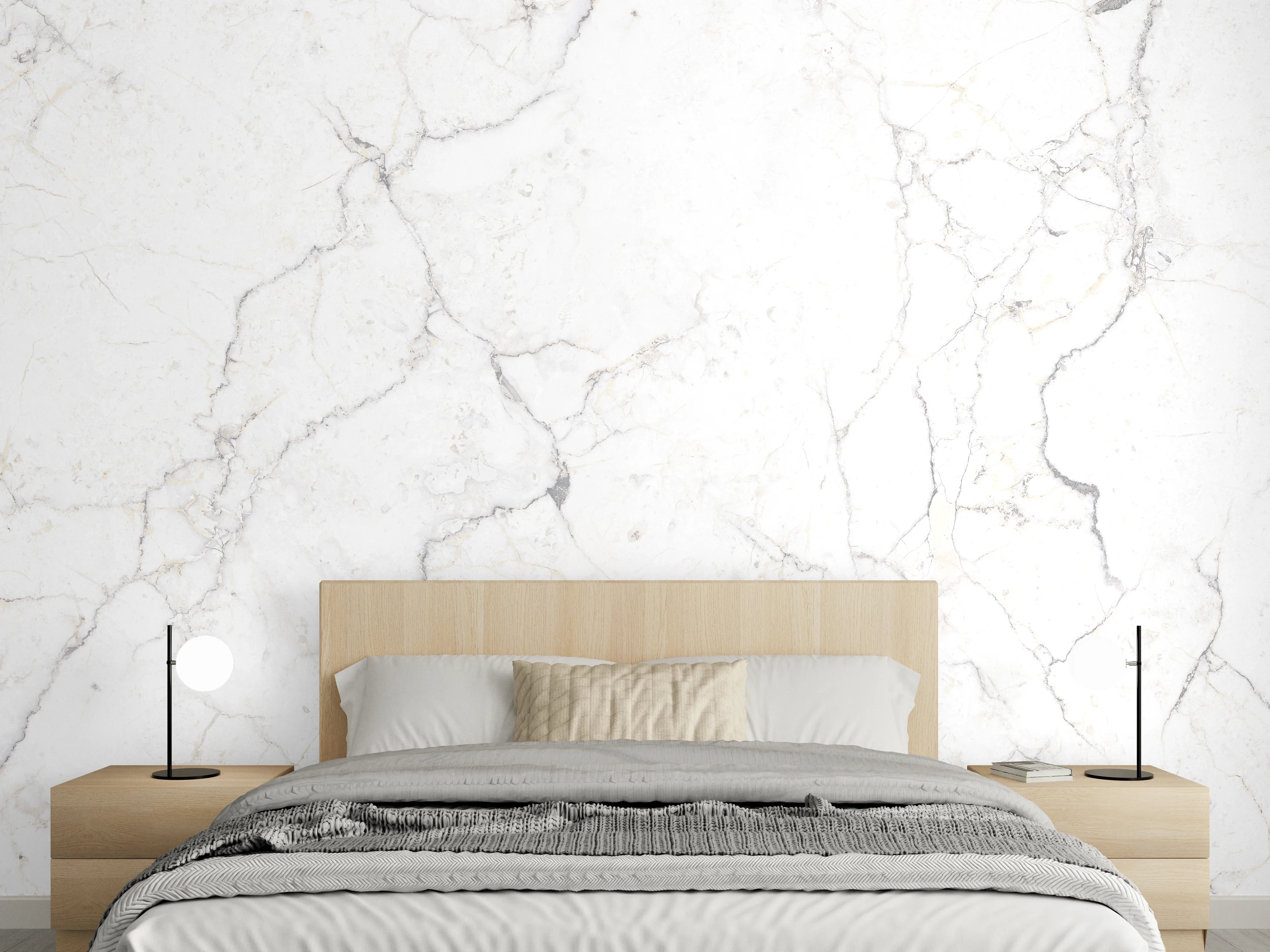 Wandverkleidung Schlafzimmer - Weiße Marmor - Beton Textur